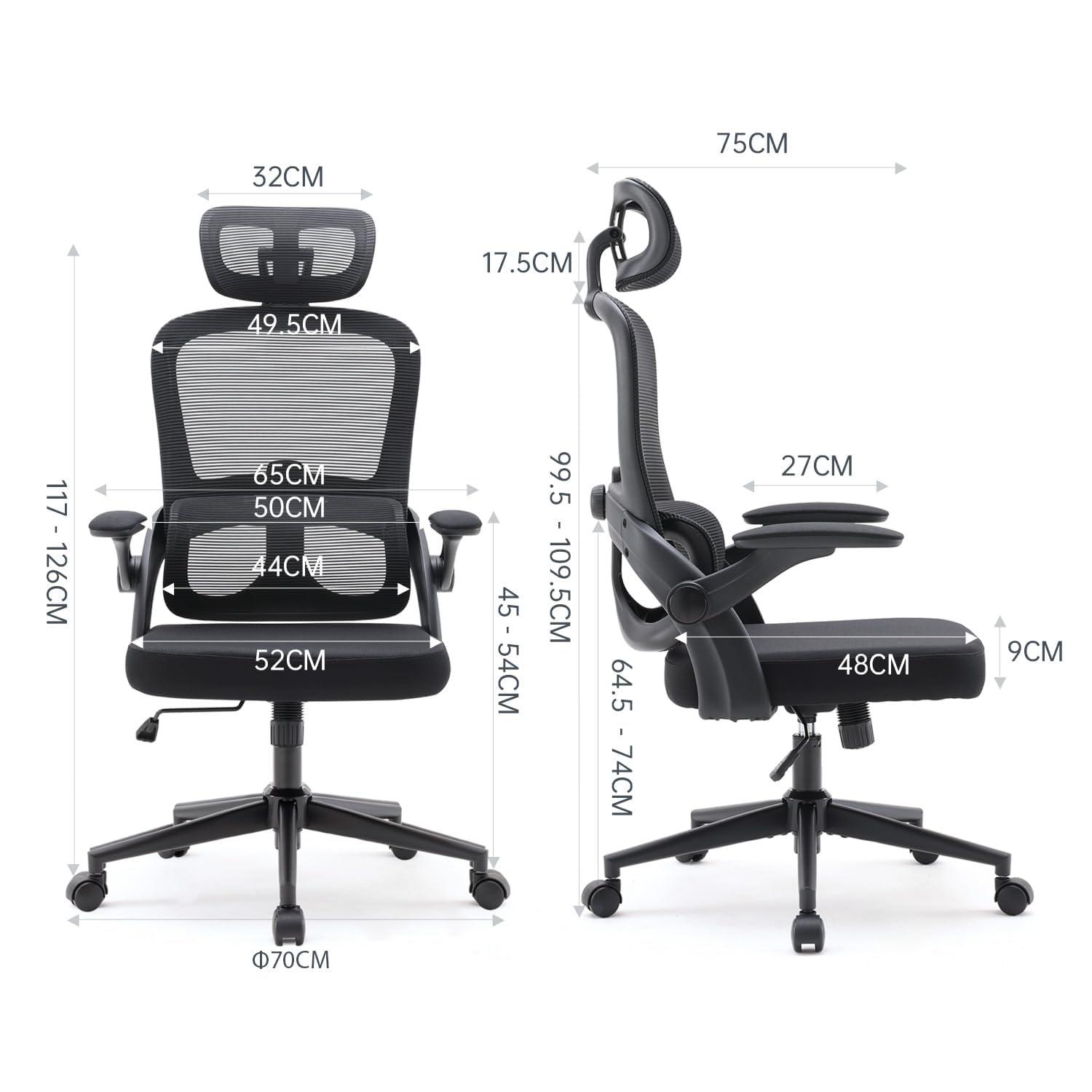 SIHOO Ergonomic Office Chair, Office Chair with Up&Down Lumbar, High Back Home Desk Chair with 3D Armrests, Computer Chair with Adjustable 2D Headrest, Tilt Function Black - Image 3