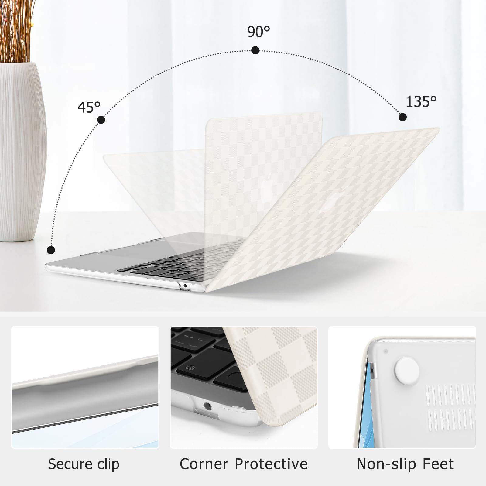 MOSISO Compatible with MacBook Air 13.6 inch Case 2025 2024 2023 2022 M4 A3240 M3 A3113 M2 A2681, Checker Texture Grid PU Leather Coated Hard Shell&Keyboard Cover for MacBook Air 13 inch,Beige - Image 3