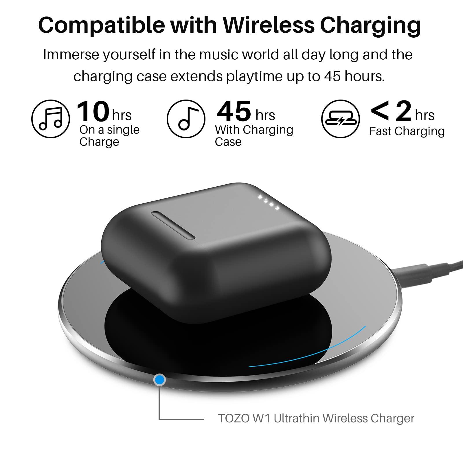 TOZO T6 True Wireless Earbuds Bluetooth 5.3 Headphones 50H Long Playtime, Wireless Charging Case, IPX8 Waterproof Stereo Earphones, Built-in Mic Calls, Headset Premium Deep Bass 32 Preset EQs via APP - Image 2