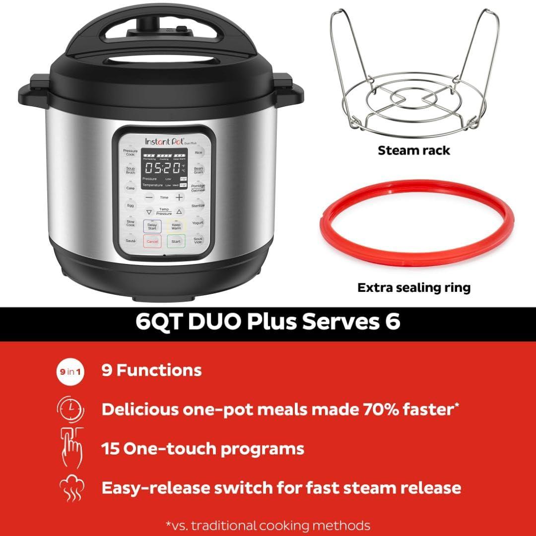 Instant Pot Duo Plus 9-in-1 Multicooker, Pressure Cooker, Slow Cook, Rice Maker, Steamer, Sauté, Yogurt, Warmer & Sterilizer, Includes App With Over 800 Recipes, Stainless Steel, 6 Quarts - Image 3