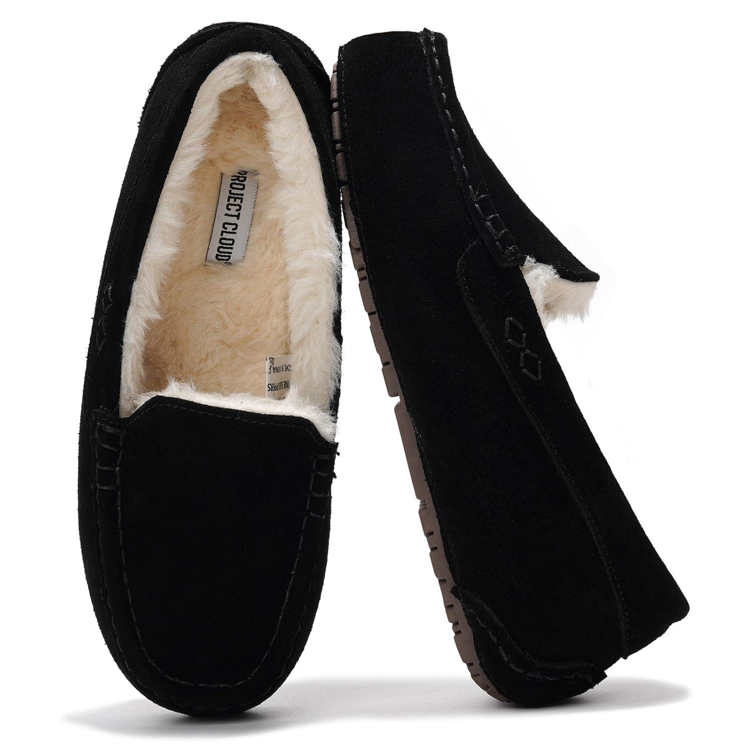 Project Cloud Genuine Suede Loafers for Women - Comfortable Outdoor Slippers for Women Footwear with Memory Foam - Womens Slippers - Stylish Womens Moccasin (Cathi)