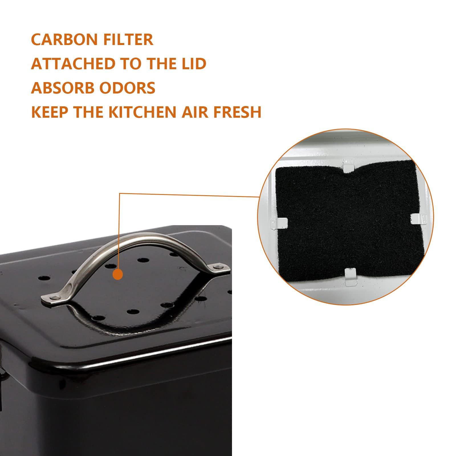 ayacatz Stainless Steel Compost Bin for Kitchen Countertop Compost Bin，1 Gallon, Kitchen Trash Can -Includes Charcoal Filter，Compost Bucket Kitchen Pail Compost with Lid-Black - Image 6