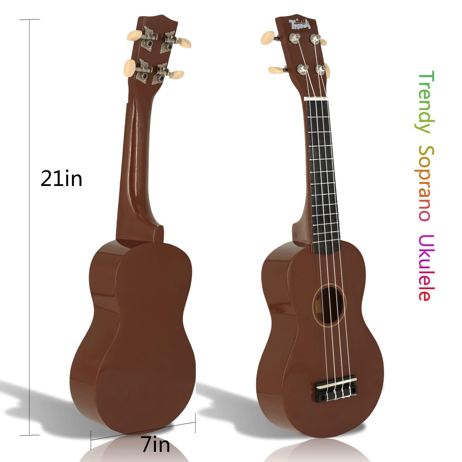 Trendy Soprano Ukulele for Beginners 21 Inch Hawaiian Ukelele for Adult Student Starter (Brown) - Image 7