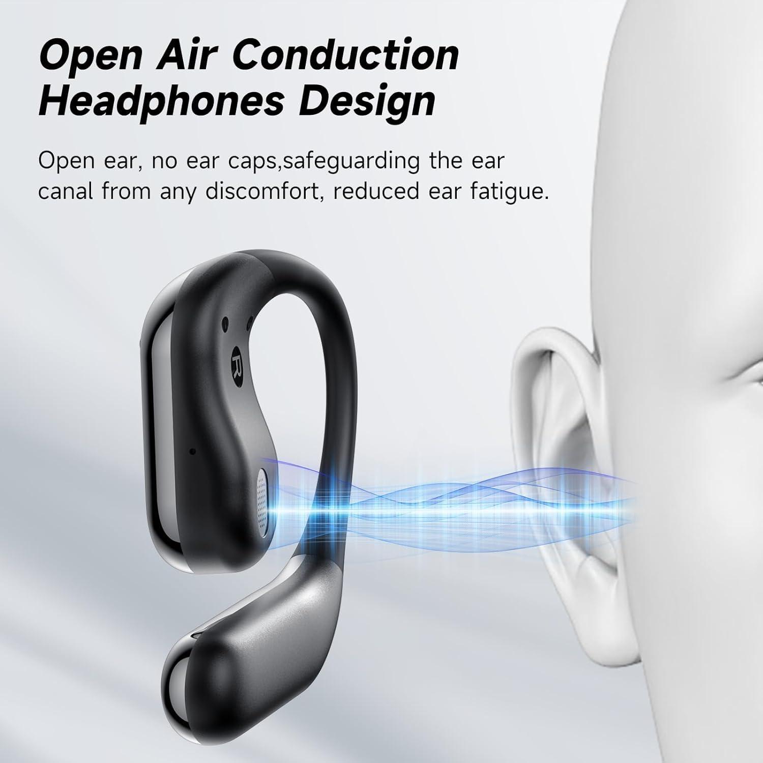Open Ear Bone Conduction Bluetooth 5.4 Headphones,Wireless Earbuds Built-in Mic Sport Over Earphones with Comfort Ear Hooks LED Display Charging Case,Waterproof IPX7 Headset for Running Fitness,Black1 - Image 8