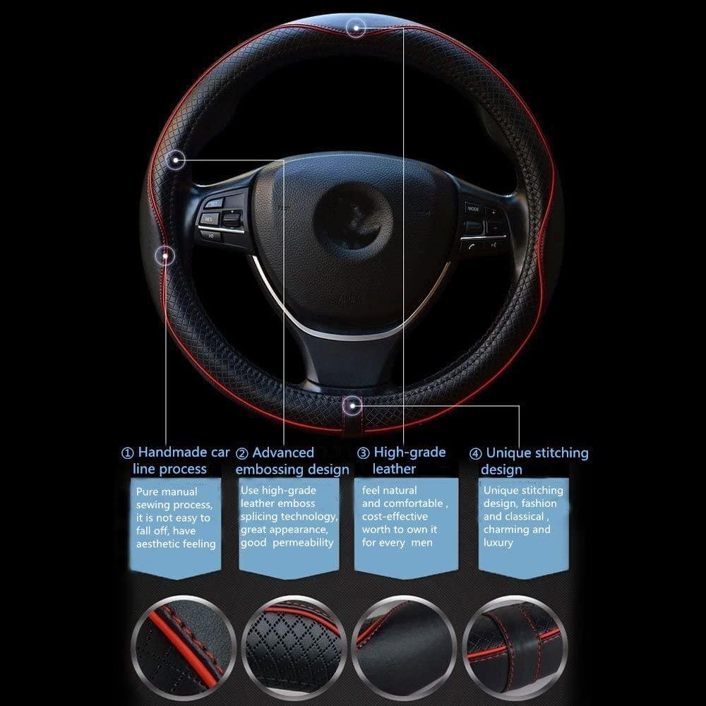 Car Steering Wheel Cover, Anti-Slip, Safety, Soft, Breathable, Heavy Duty, Thick, Full Surround, Sports Style (Black with Red line) - Image 4