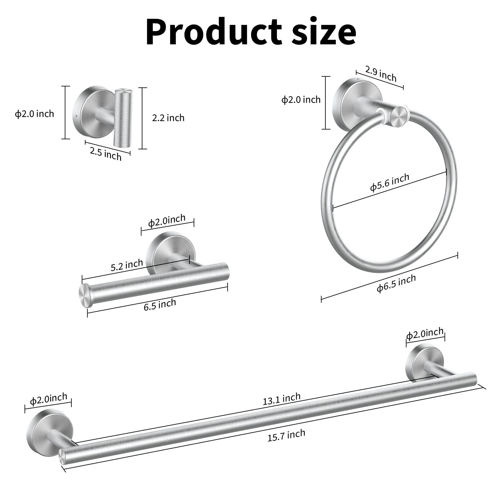 Cilee 10 Piece Brushed Nickel Bathroom Accessories Set, 16 inch Brushed Nickel Bathroon Hardware Set Towel Bar Ring Toilet Paper Holder Robe Towel Hook SUS304 Stainless Steel - Image 2
