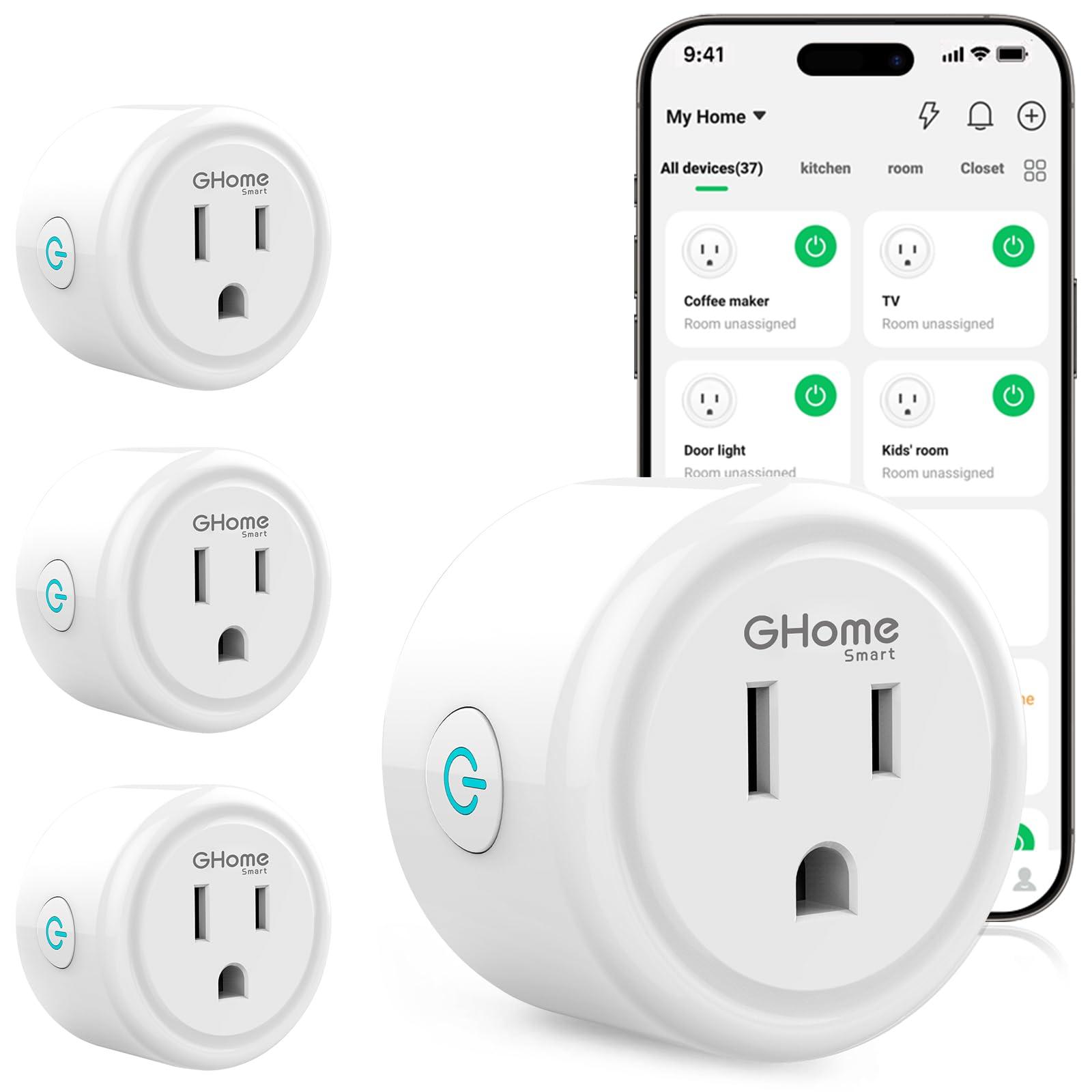 GHome Smart Plug, WiFi Smart Plugs Work with Alexa and Google Home, Smart WiFi Outlet with Remote Control and Timer Function, 2.4GHz Wi-Fi Only, No Hub Required, ETL FCC Listed, White (4 Pack)