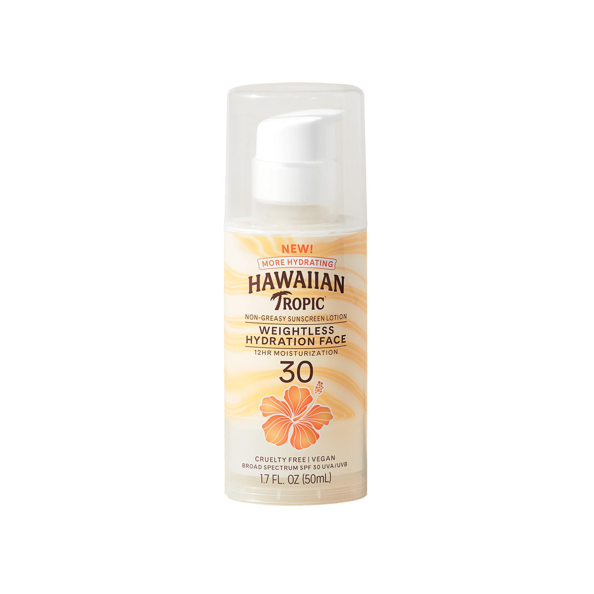 Hawaiian Tropic Weightless Hydration Lotion Sunscreen for Face SPF 30, 1.7oz | Travel Size Sunscreen Lotion, Beach Essentials, Sun Protection, Travel Sunblock Face, Summer Essentials, 1.7 fl oz