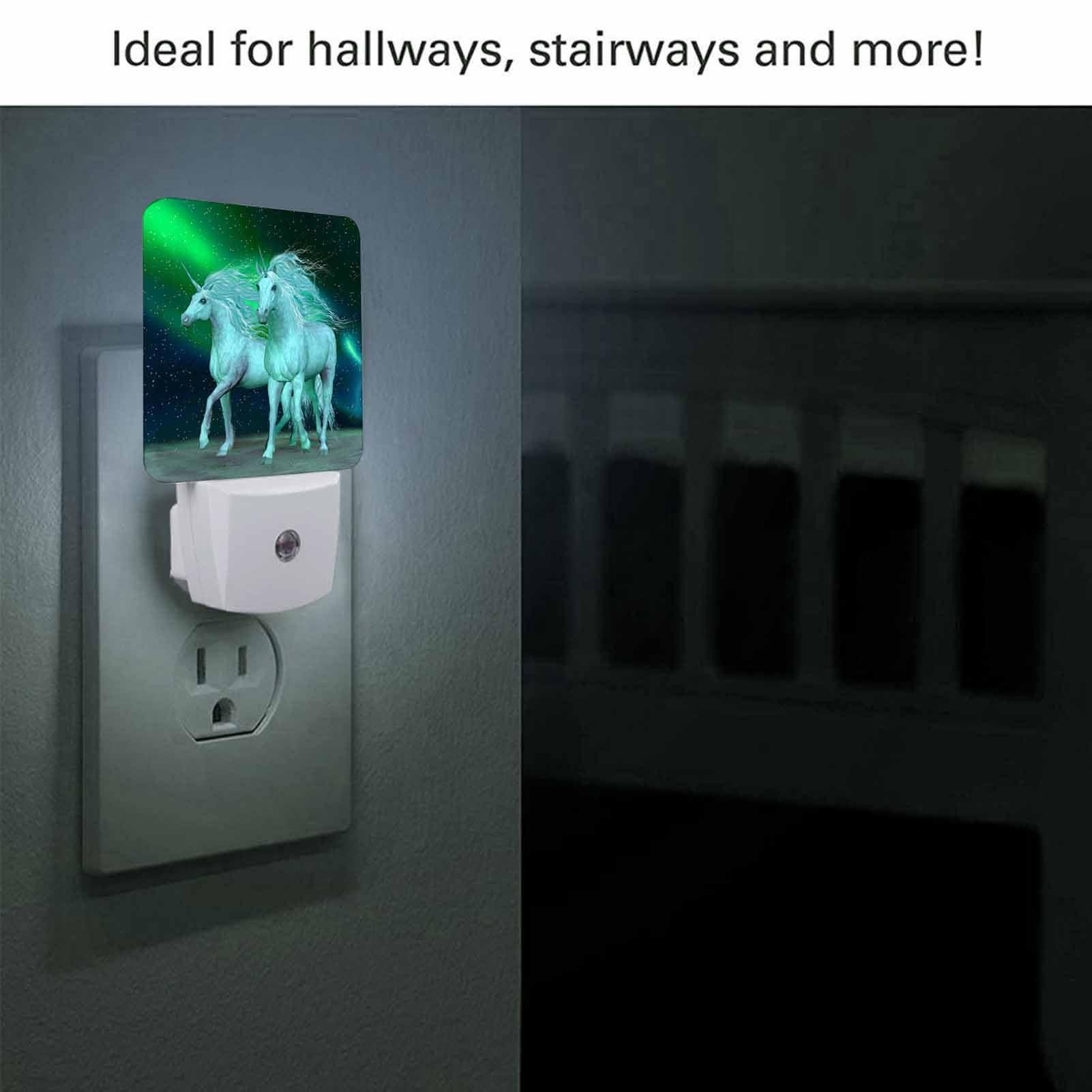 Chrobak LED Night Light,Northern Lights White Unicorns LED Night Light Plug into Wall with Dusk to Dawn Light Sensor White Energy Efficient Nightlight for Bedroom Bathroom Hallway Living Room Kitchen - Image 2