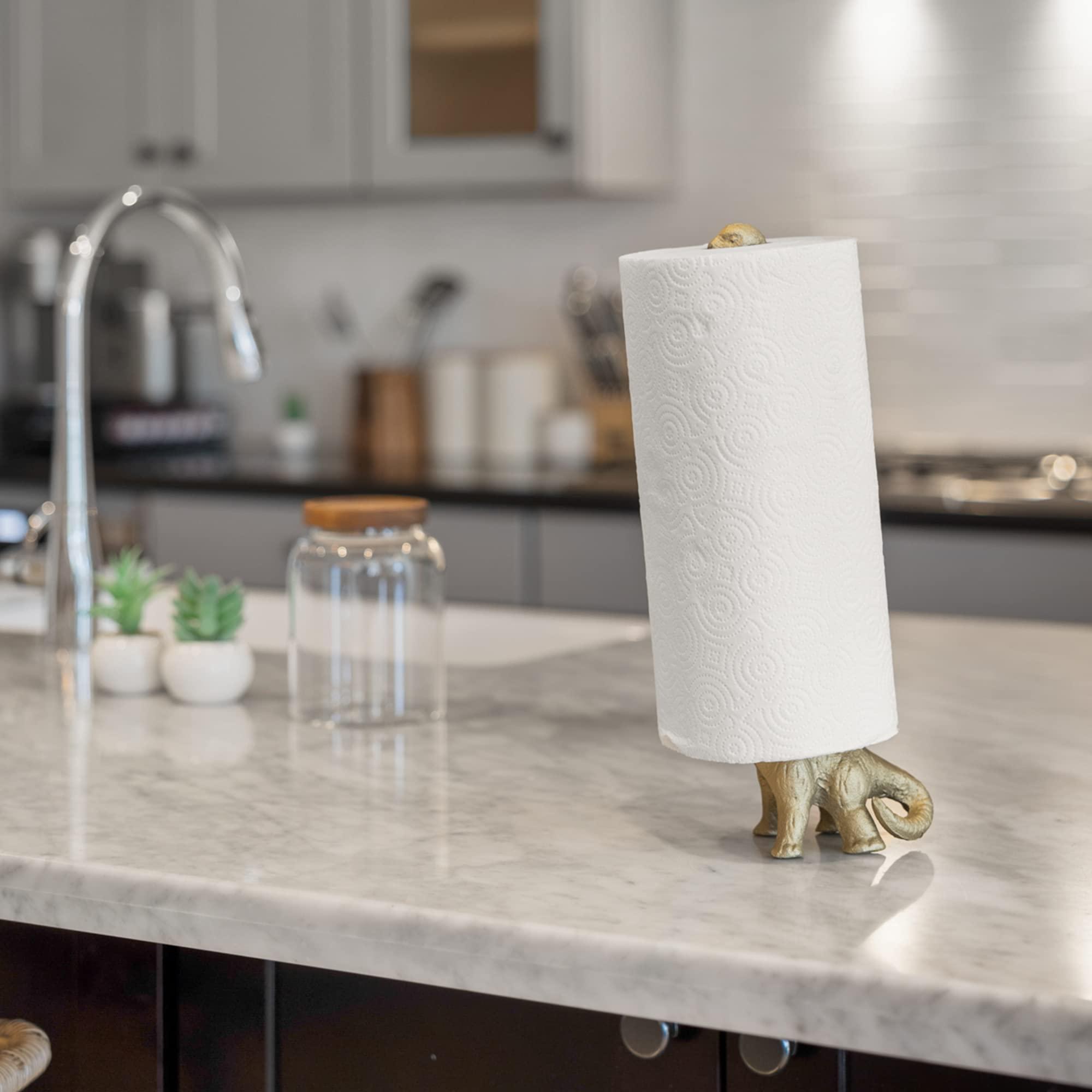 WallCharmers Gold Paper Towel Holder, Metal Toilet or Kitchen Paper Holder for Floor or Countertop, Gold Dino - Image 2