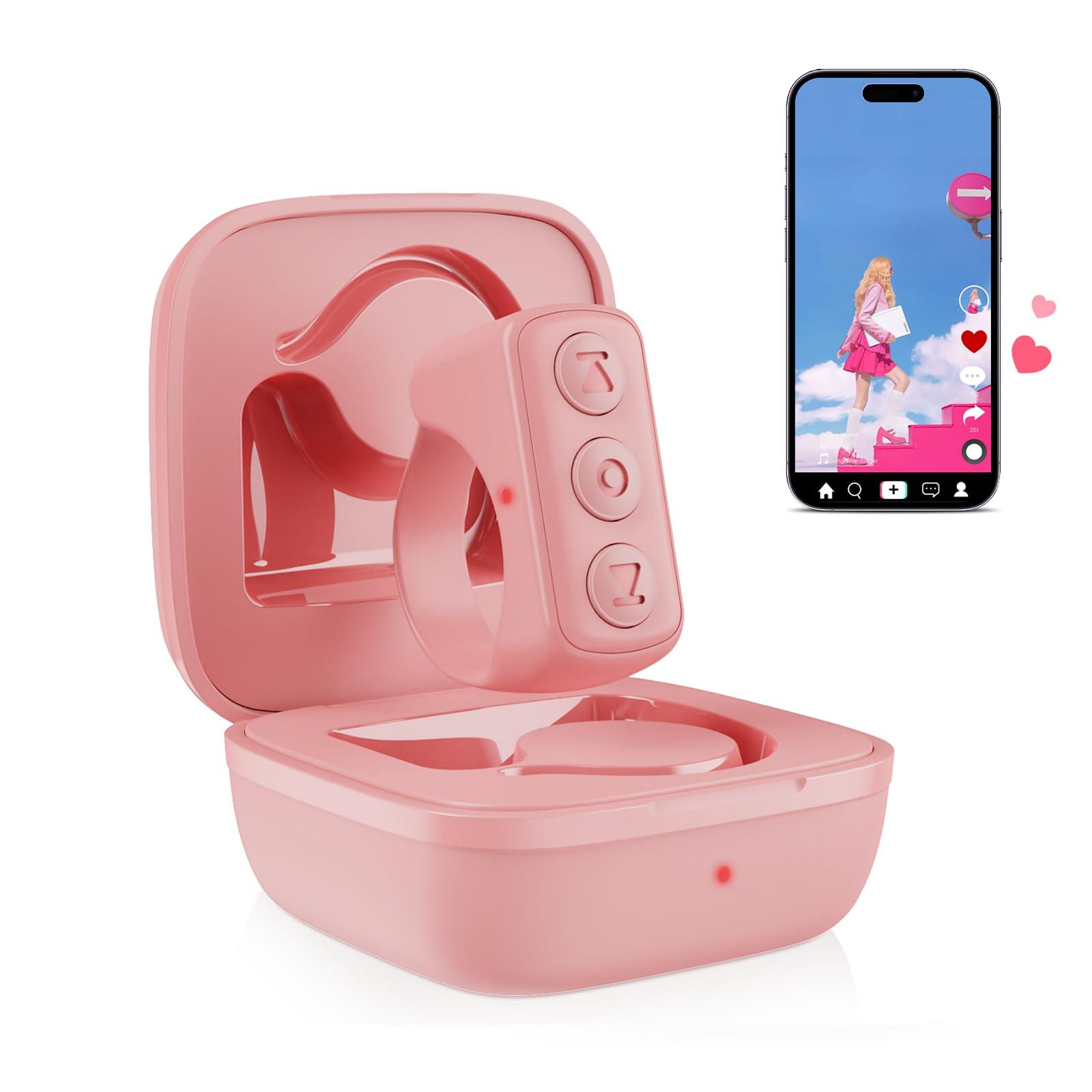 GUVOHUT TikTok Remote Control for TikTok, TikTok Scrolling Ring, Bluetooth Page Turner for iPad/Kindle App/iPhone/Android (Pink)