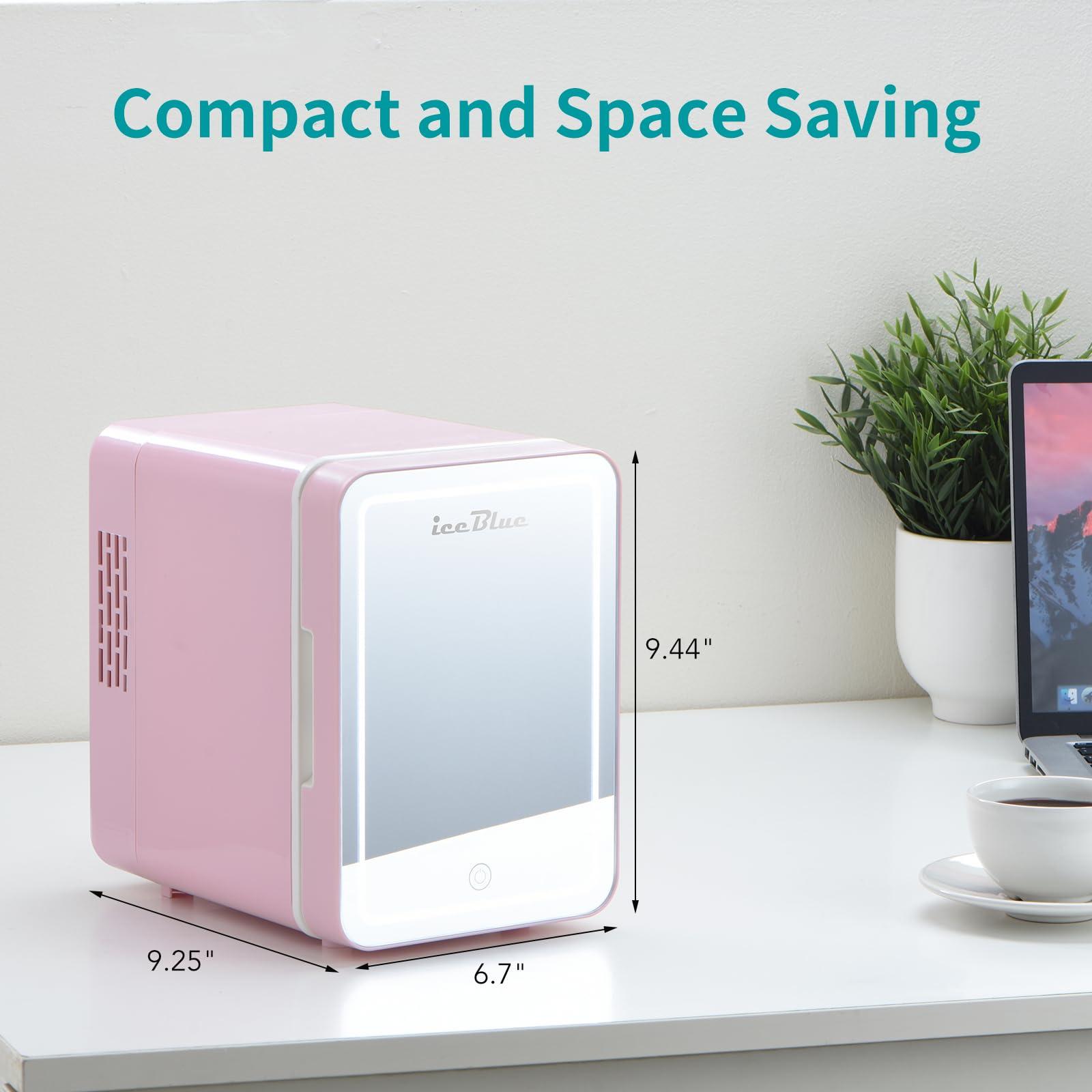 Iceblue Skincare Fridge with Dimmable LED Light Mirror, 4L Compact Makeup Refrigerator for Bedroom, Car, Office & Dorm, Pink Mini Fridge for Beauty Essentials & Beverages(Pink) - Image 3
