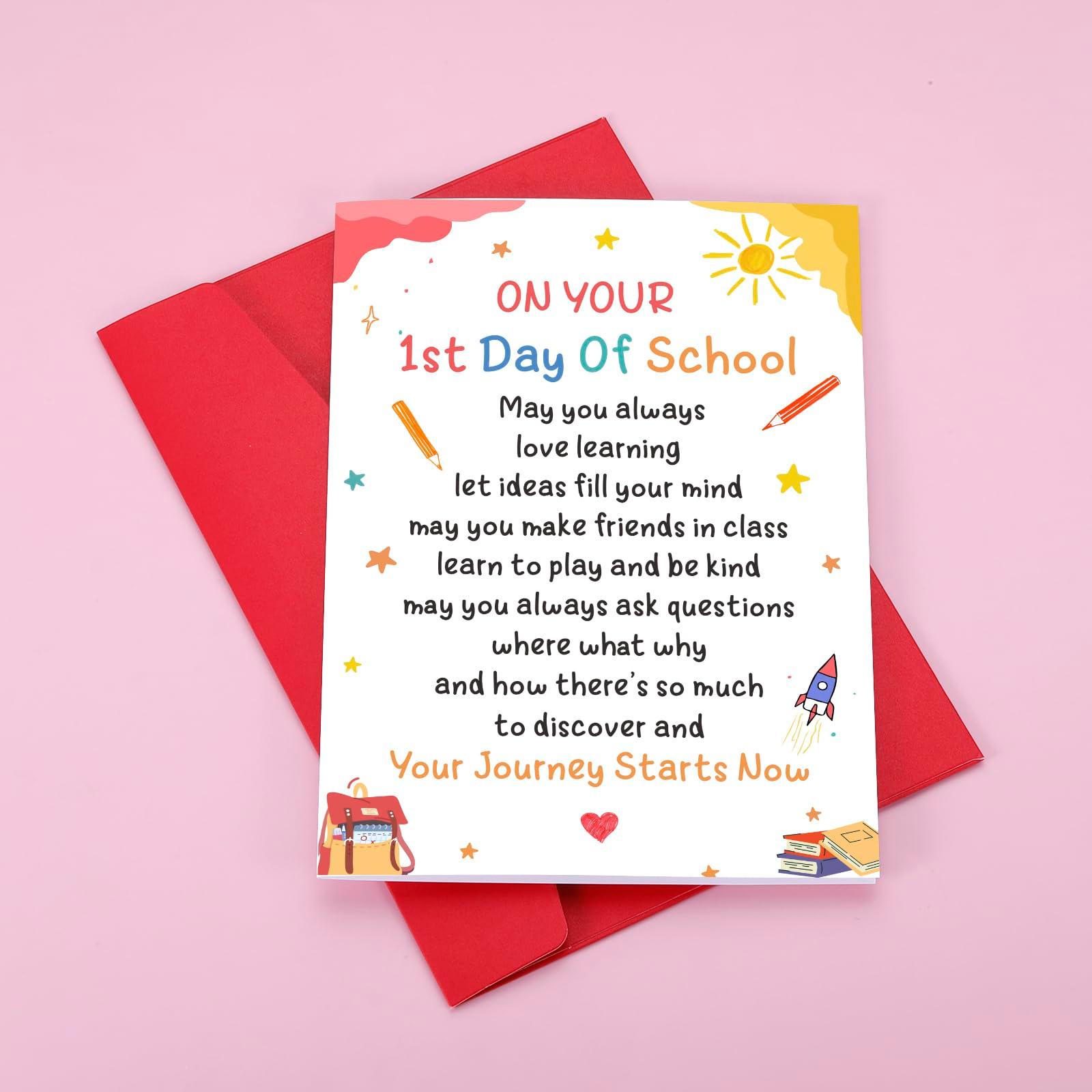 XPENMULBOJA First Day for School card for Kids First Day of Kindergarten Preschool Supplies 1st Grade School Back to School Stuff Gift for Girl Boy Daughter Son 1st Grade & preschool supplies - Image 4
