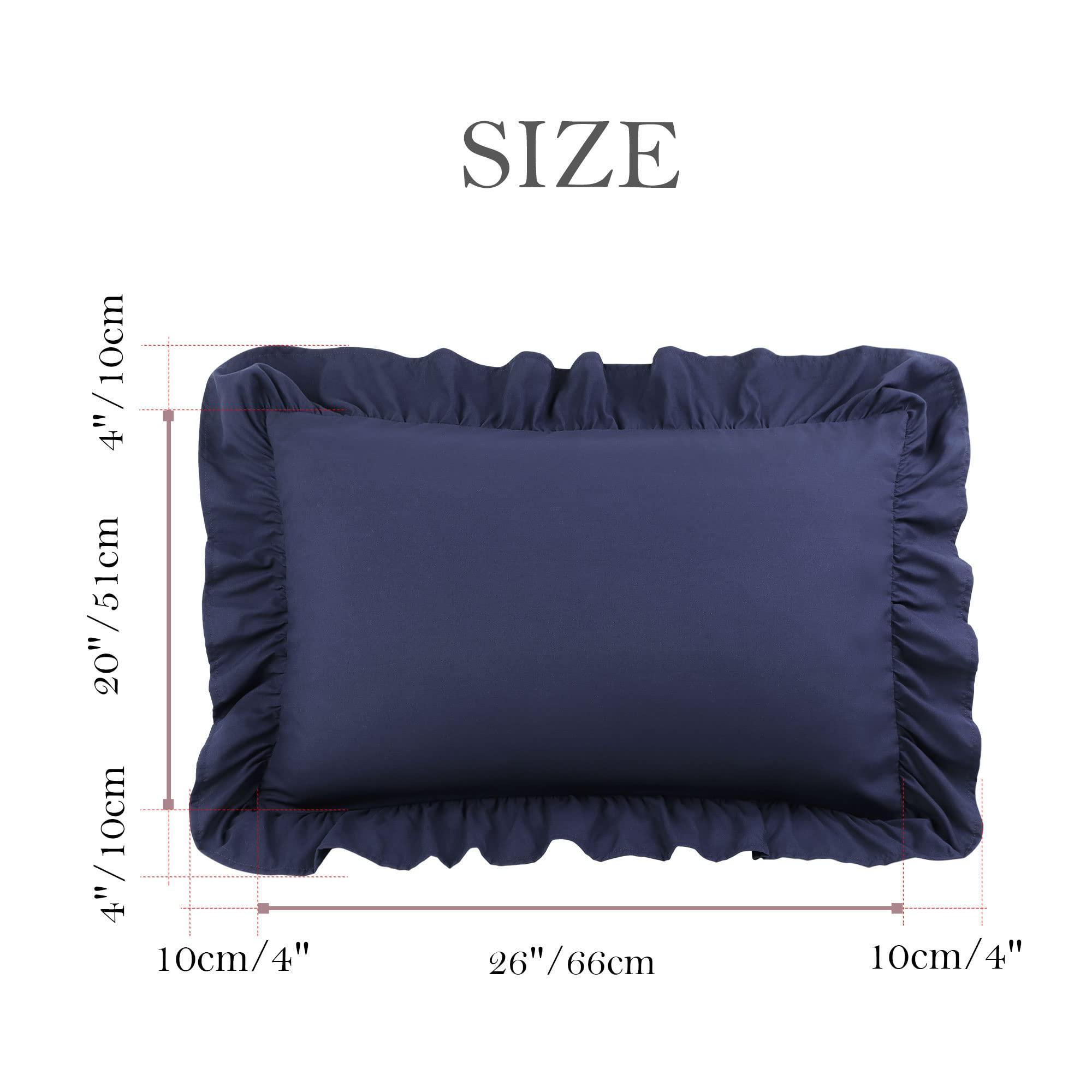 PiccoCasa Ruffled Pillow Shams Set of 2, Soft Breathable Pillow Covers with Envelope Closure, 100% Brushed Microfiber Pillow Case Standard Navy Blue - Image 3
