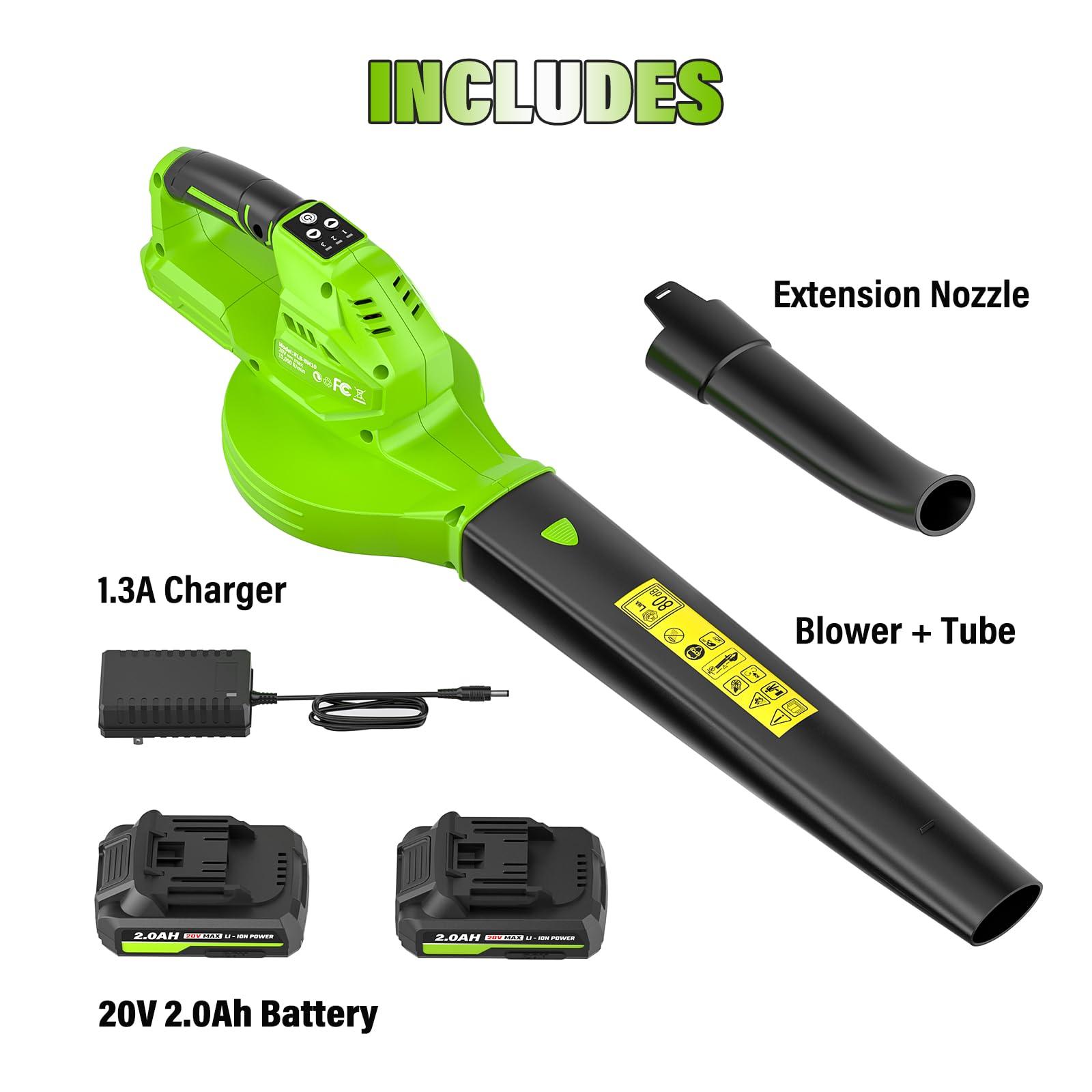 SEYVUM Cordless Leaf Blower, 20V Blower with 2 X 2.0 Ah Battery, Electric Blower for Lawn Care, 350 CFM 150 MPH Battery Powered Leaf Blower with Charger, for Patio, Garden Cleaning, Green - Image 7