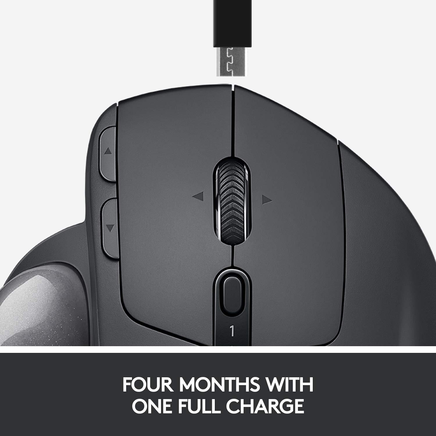 Logitech MX Ergo Wireless Trackball Mouse, Ergonomic Design, Move Content Between 2 Windows and Apple Mac Computers (Bluetooth or USB), Rechargeable - Image 9