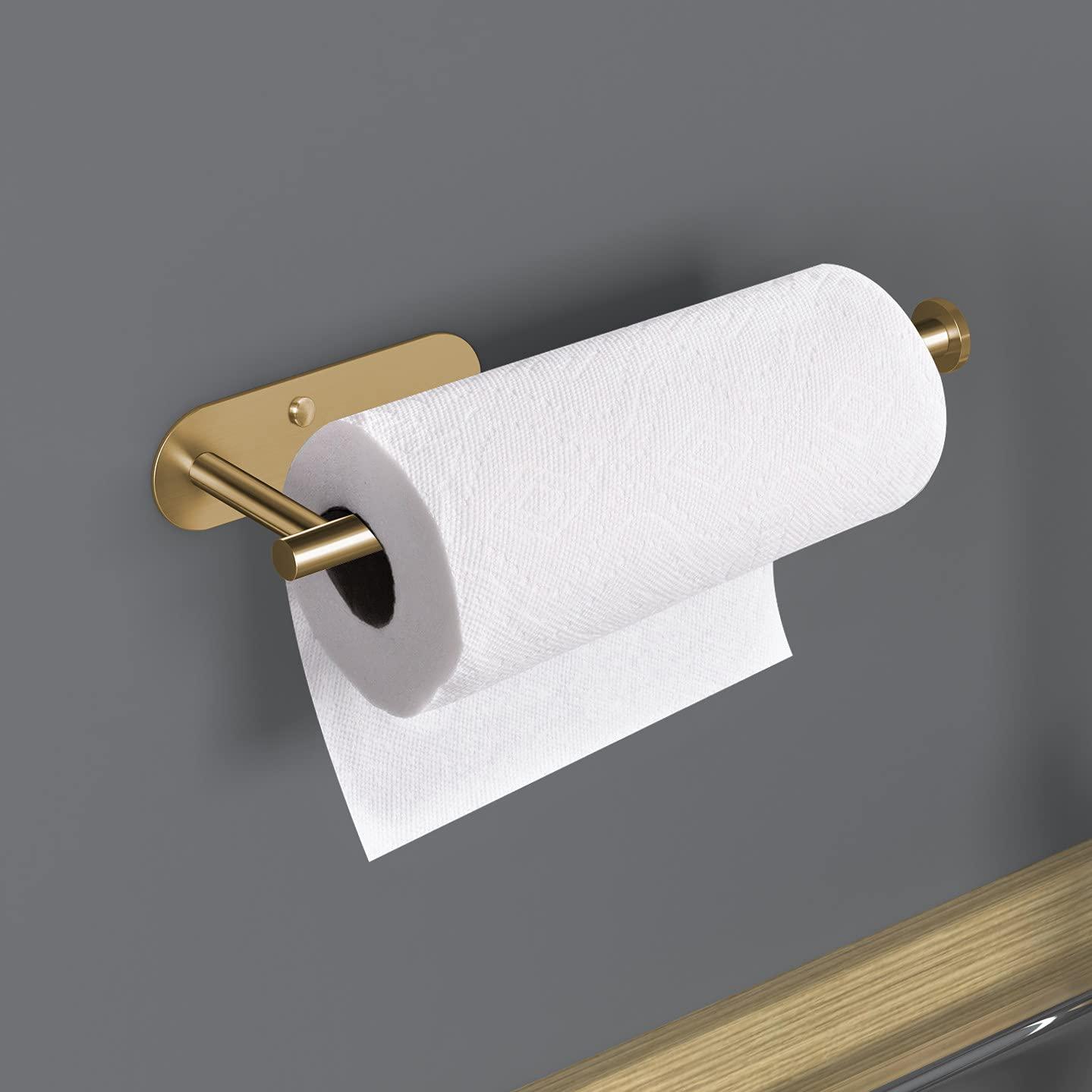VAEHOLD Self Adhesive Paper Towel Holder Under Cabinet Mount, Wall Mounted Paper Towel Roll Holder for Kitchen, Bathroom, Wall - SUS304 Stainless Steel (Gold) - Image 6