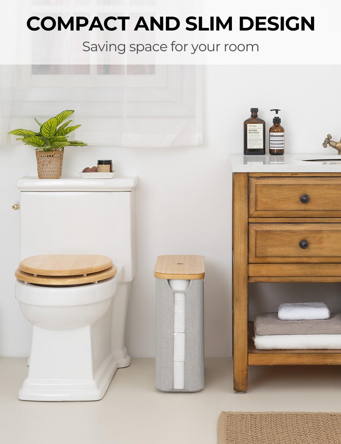 StorageWorks Large Toilet Paper Storage Basket, Papers Container with Bamboo Lid, Toilets Holder for Up to 12 Mega or 16 Regular Size Rolls, Organizer for Bathroom, Grey, 1 Pack - Image 7