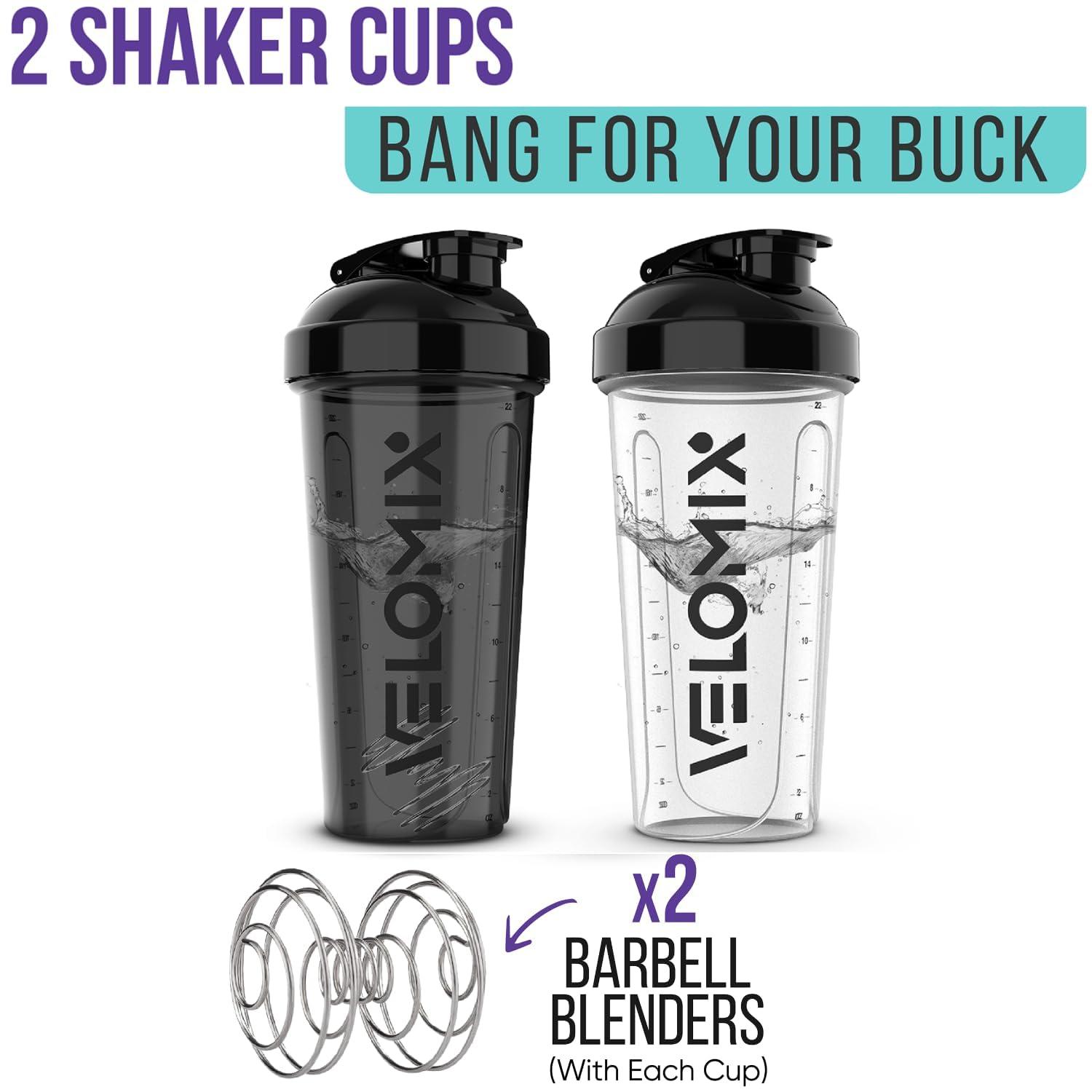 VELOMIX -2 Pack- 28 oz Protein Shaker Bottles for Protein Mixes - 2x Wire Whisk | Leak Proof Shaker Cups for Protein Shakes | Protein Shaker Bottle Pack | Shakers for Protein Shakes-Black&Transparent - Image 6