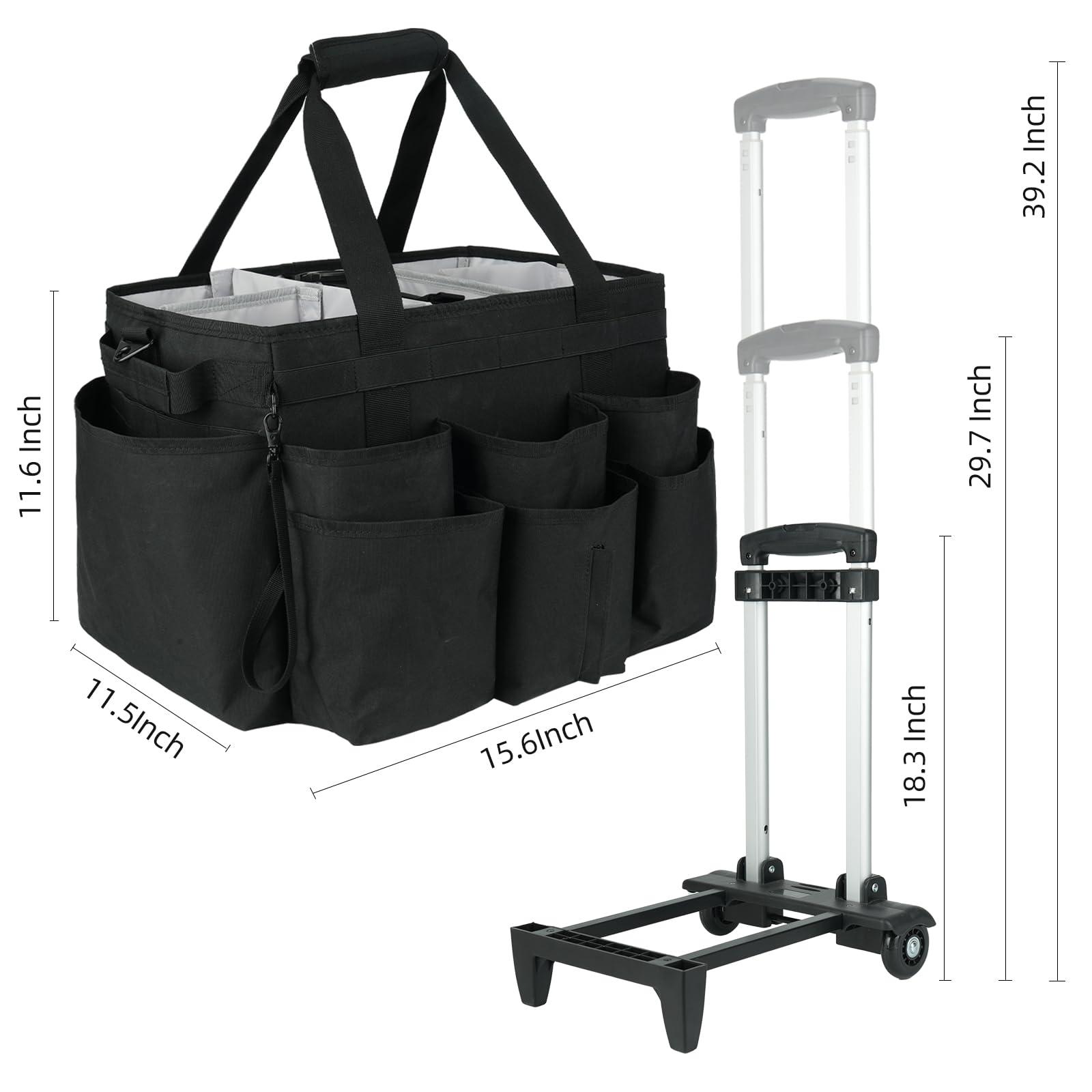 Large Rolling Cleaning Caddy Bag with Detachable Trolley,Cleaning Cart on Wheels with Shoulder Strap,Cleaning Supplies Organizer for Housekeepers,Black - Image 7