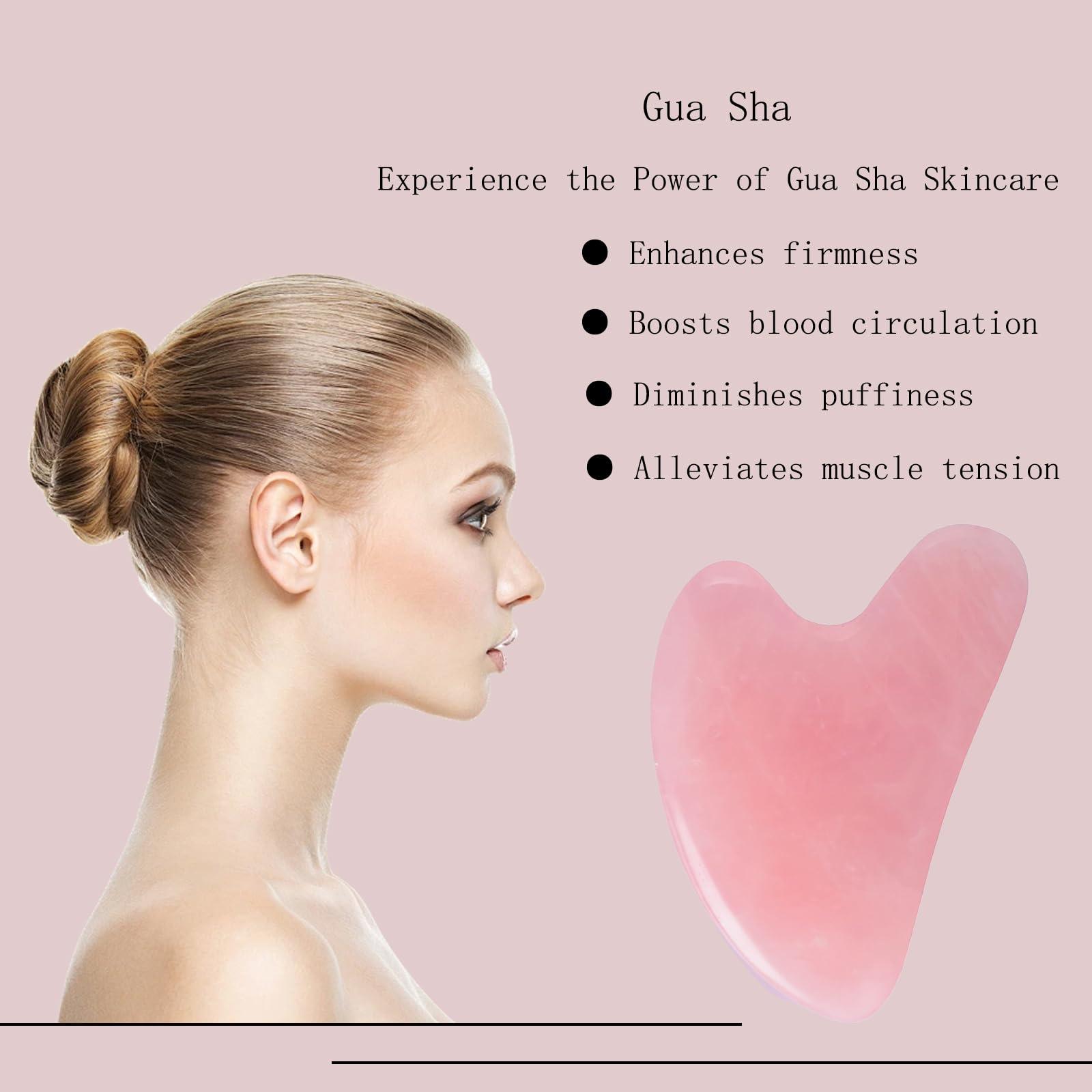 YAMHOHO Gua Sha Jade Stone Gua Sha Massage Tool, Guasha Tool for Face and Body Skin Massage. Tools for SPA Acupuncture, Pink Stone for Body Face Neck and Eye, Skin Care Gift for Woman (Pink) - Image 3