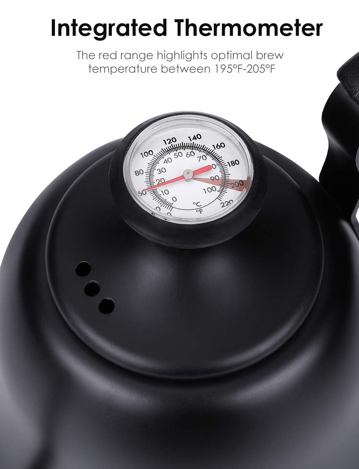 Chefbar Tea Kettle with Thermometer Stovetop Gooseneck Kettle 28oz 0.8L Pour Over Coffee Pot, Matte Black Camping Home Kitchen Water Boiler, 1Pack - Image 4