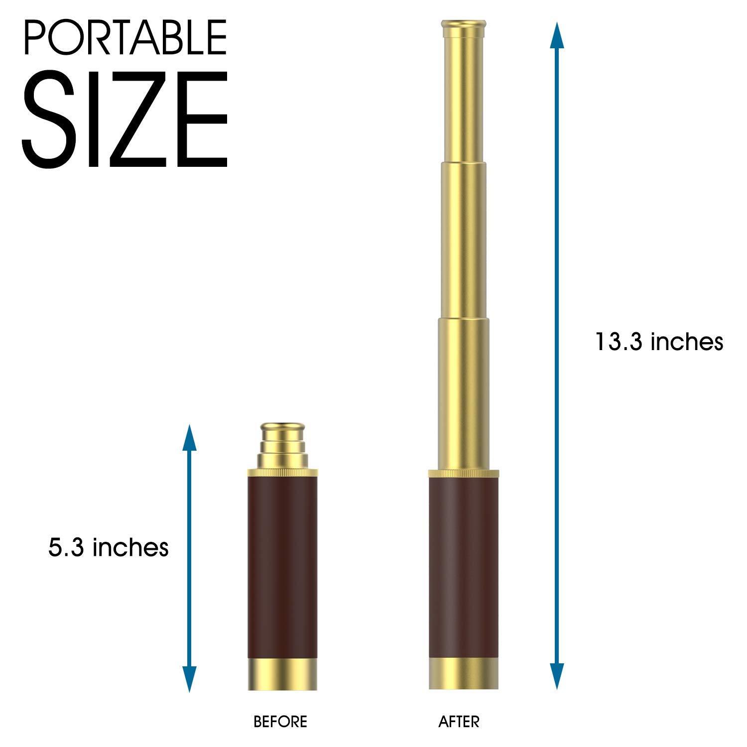 Pirate 25x30 High Powered Zoomable Collapsible Monocular Brass Spyglass Handheld Waterproof Telescope for Bird Watching Hunting Hiking Travelling - Image 2