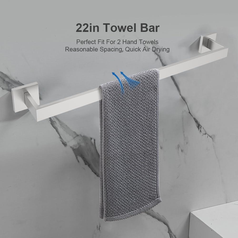5-Piece Brushed Nickel Bathroom Hardware Set, Wall Mounted Thickened 304 Stainless Steel Towel Holder Set, Featuring 23.6" Towel Bar, Hand Towel Rack, Toilet Paper Holder, and 2 Towel Hooks - Image 4