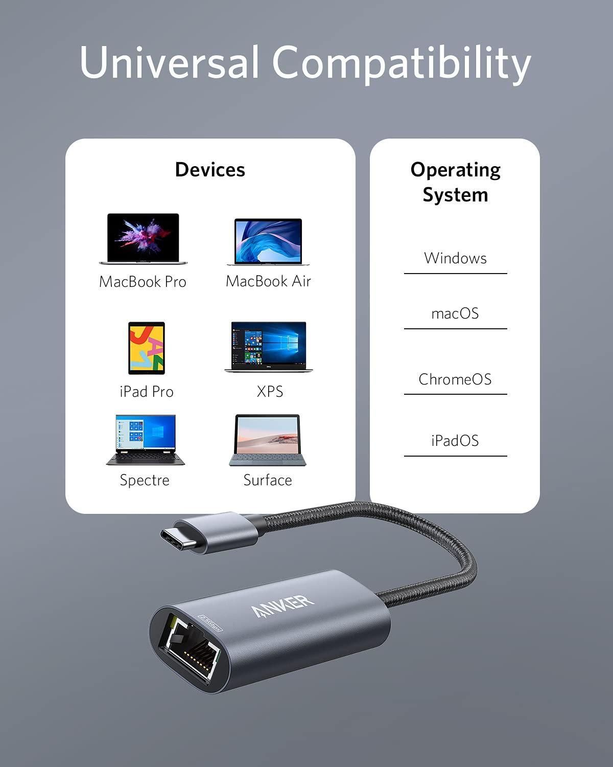 Anker USB C to Ethernet Adapter,USB Type-C to 2.5 Gbps Ethernet LAN Network Adapter,Aluminum Portable,for MacBook Pro, MacBook Air 2018 and Later, iPad Pro 2018 and Later, XPS - Image 5