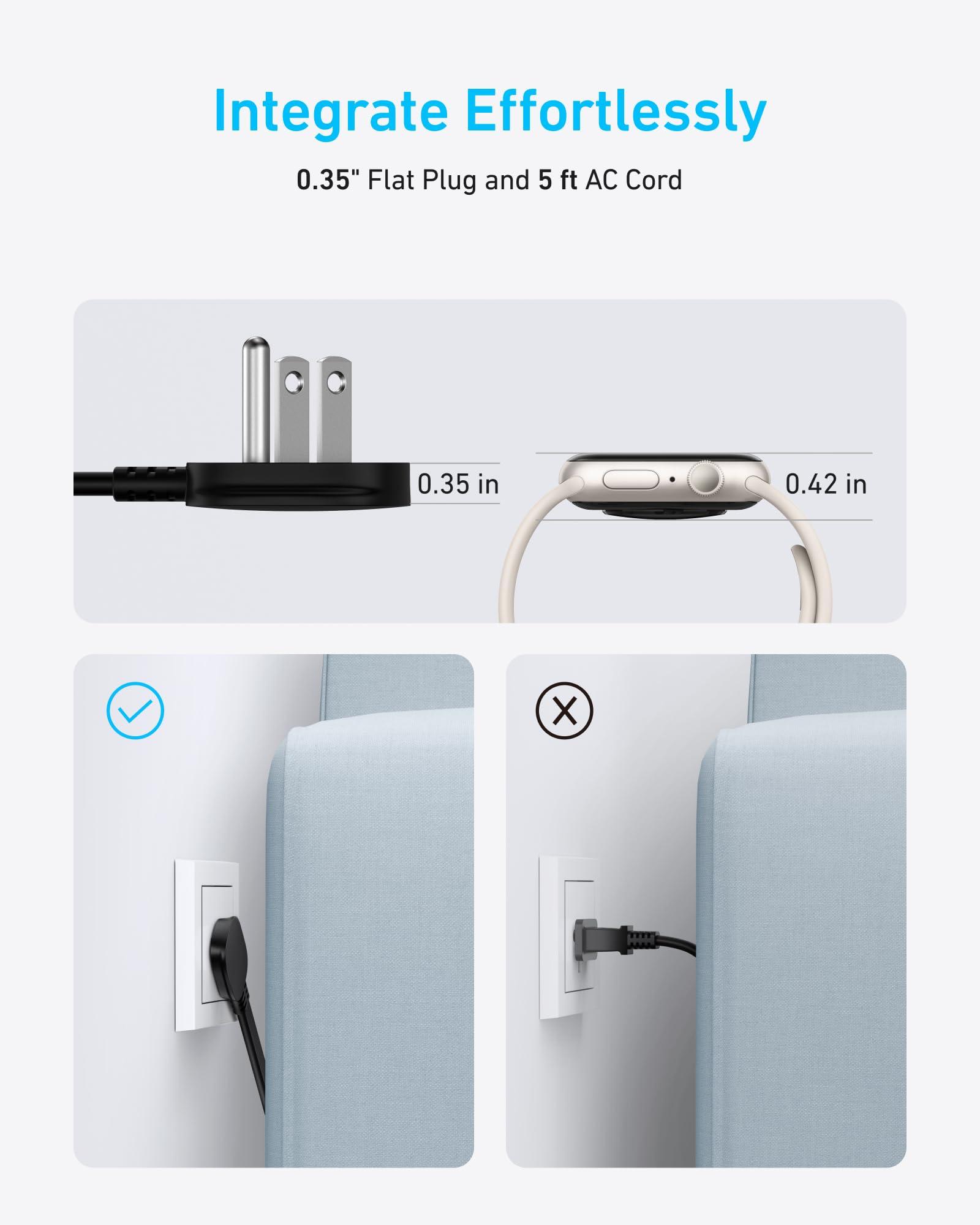 Anker Charging Station (100W), 9-in-1 USB-C Power Strip with 300J Surge Protection, for iPhone 16 & MacBook, 5 ft Flat Cable and Plug, 4 USB-C and 2 USB-A Ports, 3 AC Outlets, for Home, Office - Image 5