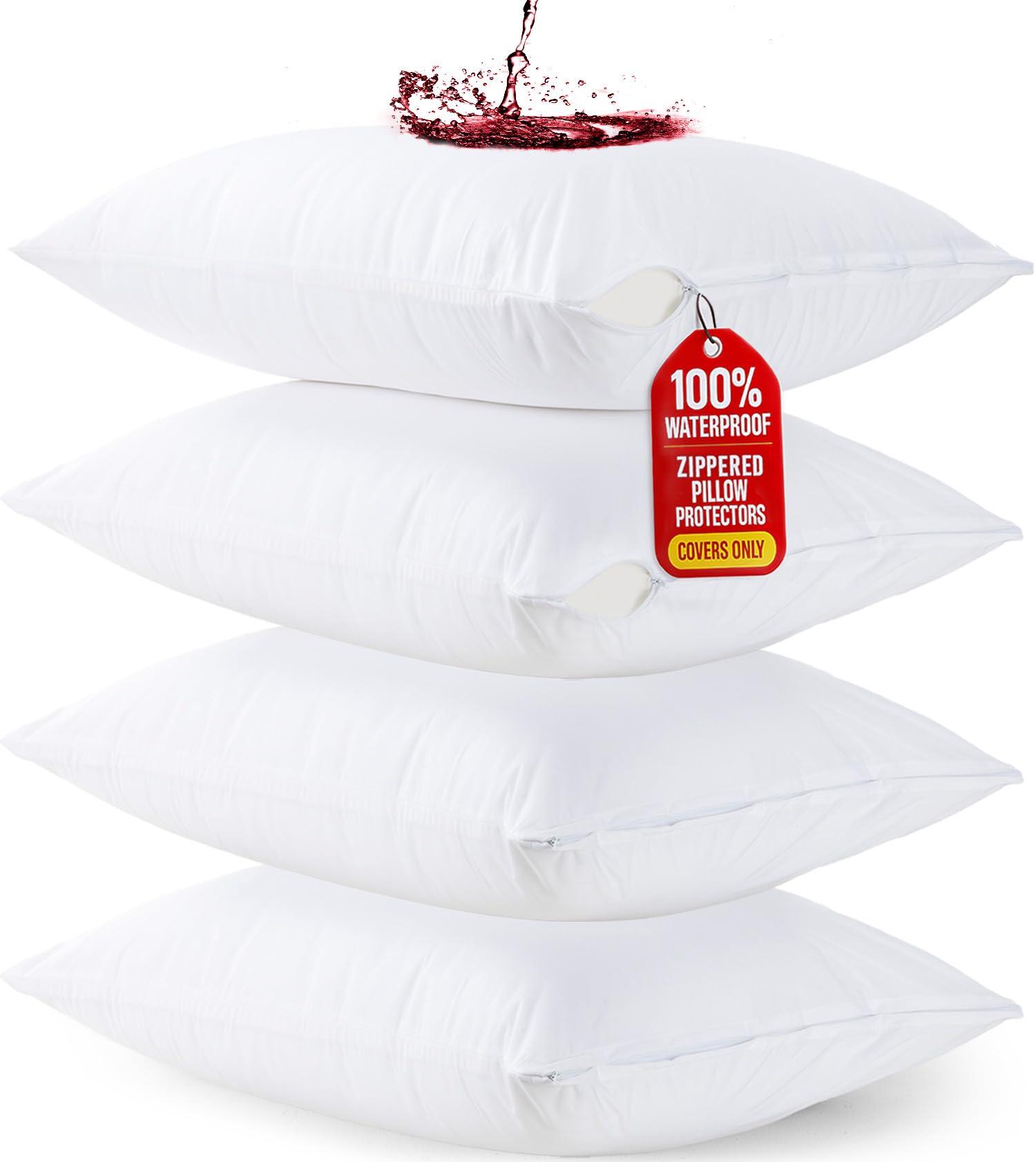 Utopia Bedding Waterproof Queen Size Pillow Protectors Zippered (4 Pack, White), Dust Mite and Bed Bug Proof Pillow case Protectors, Moisture Wicking Pillow Encasement Covers 20 x 28 Inches