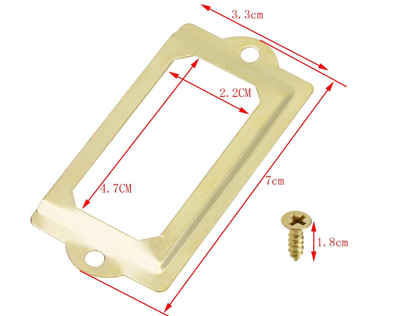 ONLYKXY 17Pcs Iron Metal Label Box Drawer Handle Card Frame File Name Card Holder for Furniture Cabinet Hardware Case Accessories 2.7x1.2inch (Gold) - Image 2