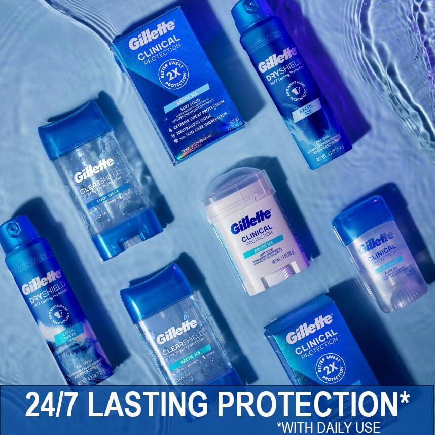 Gillette Antiperspirant and Deodorant for Men, 72hr Sweat & Odor Protection, Long Lasting Freshness, Anti-White Mark Technology, Clear Gel, Cool Wave Scent, 3.8 oz (Pack of 4) - Image 7