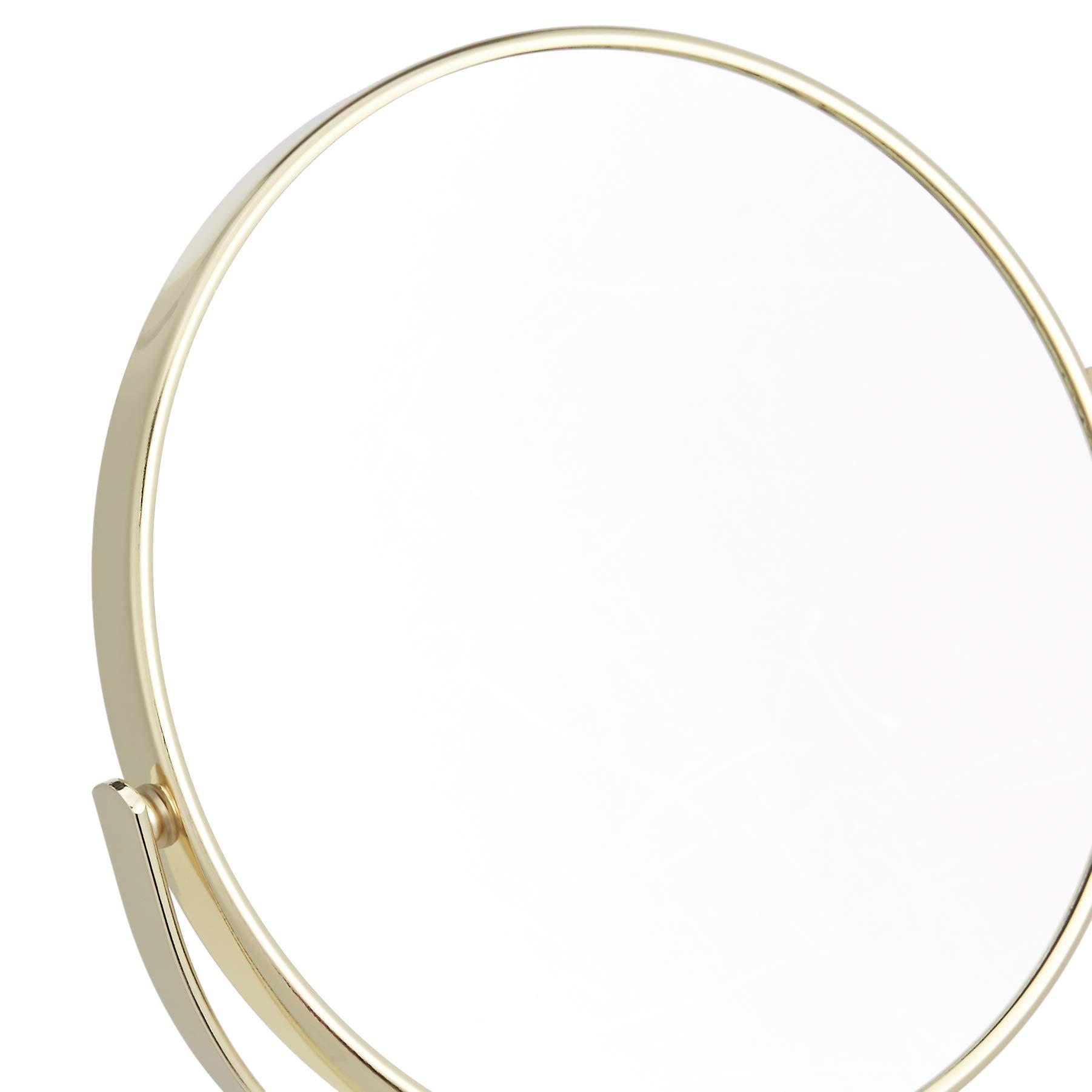 Amazon Basics Tabletop Magnifying Mount Vanity Round Mirror, 1X/5X Magnification, Iron Frame, 7.2"L x 4.92"W, Gold - Image 4