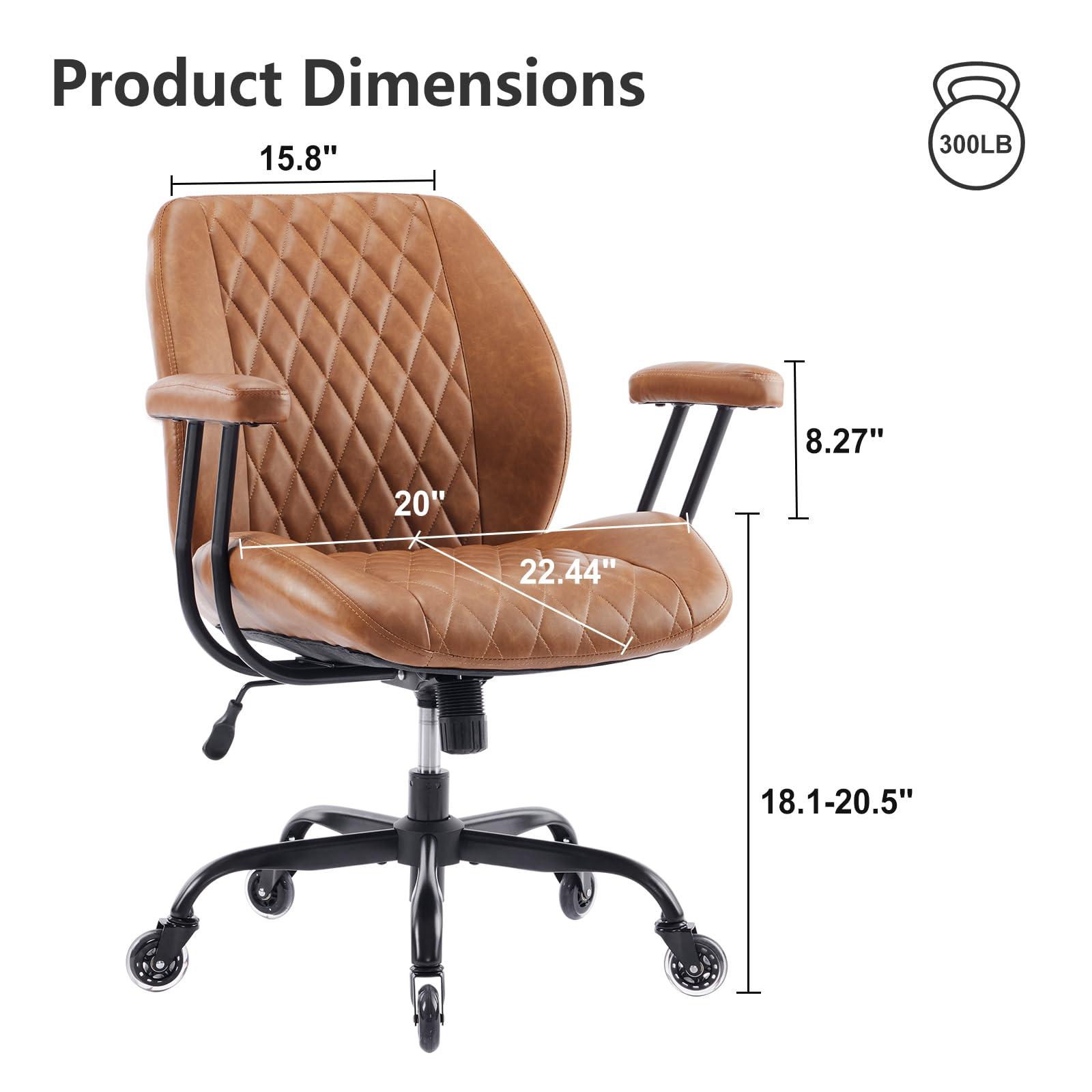 YFO Home Office Desk Chair Office Rubber Casters Ergonomic Computer Chair with Lumbar Support Adjustable Height Rolling Swivel Executive Task Armrests Chair， Brown Leather - Image 2