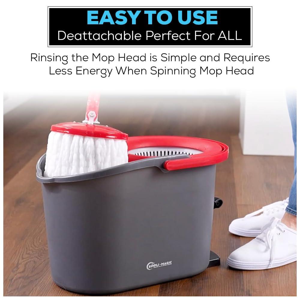 SIMPLI-MAGIC 79349 Spin Mop Cleaning System with 3 Microfiber Mop Heads, Red/GRAY,Red/Black - Image 3