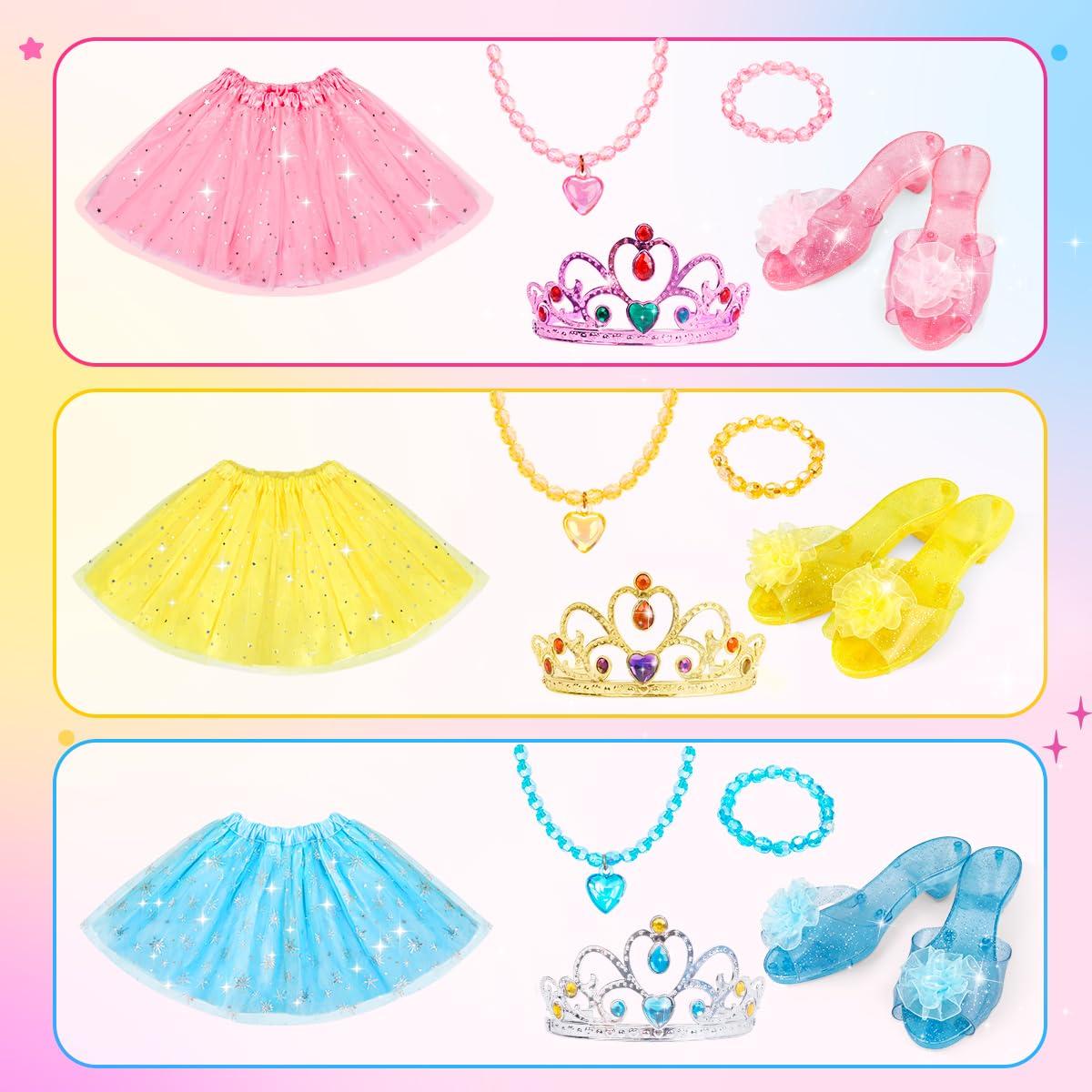 Meland Princess Dress Up Clothes for Toddlers with Skirts, Shoes, Crown & Play Jewelry, Princess Toys for Girls Age 3,4,5,6 Year Old, Little Girls Gift Idea for Birthday Christmas - Image 7