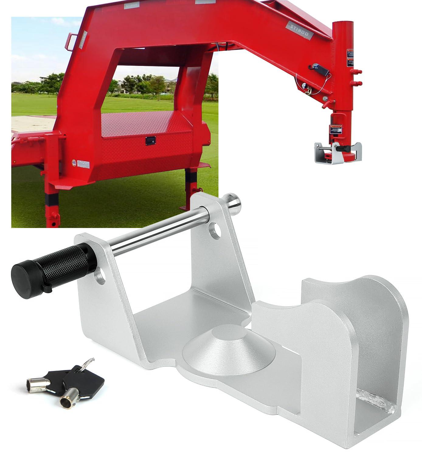 Aupar Heavy-Duty Gooseneck Trailer Lock, Gooseneck Lock Fit for Heavy Trailers, Livestock Haulers and RVs - Silver