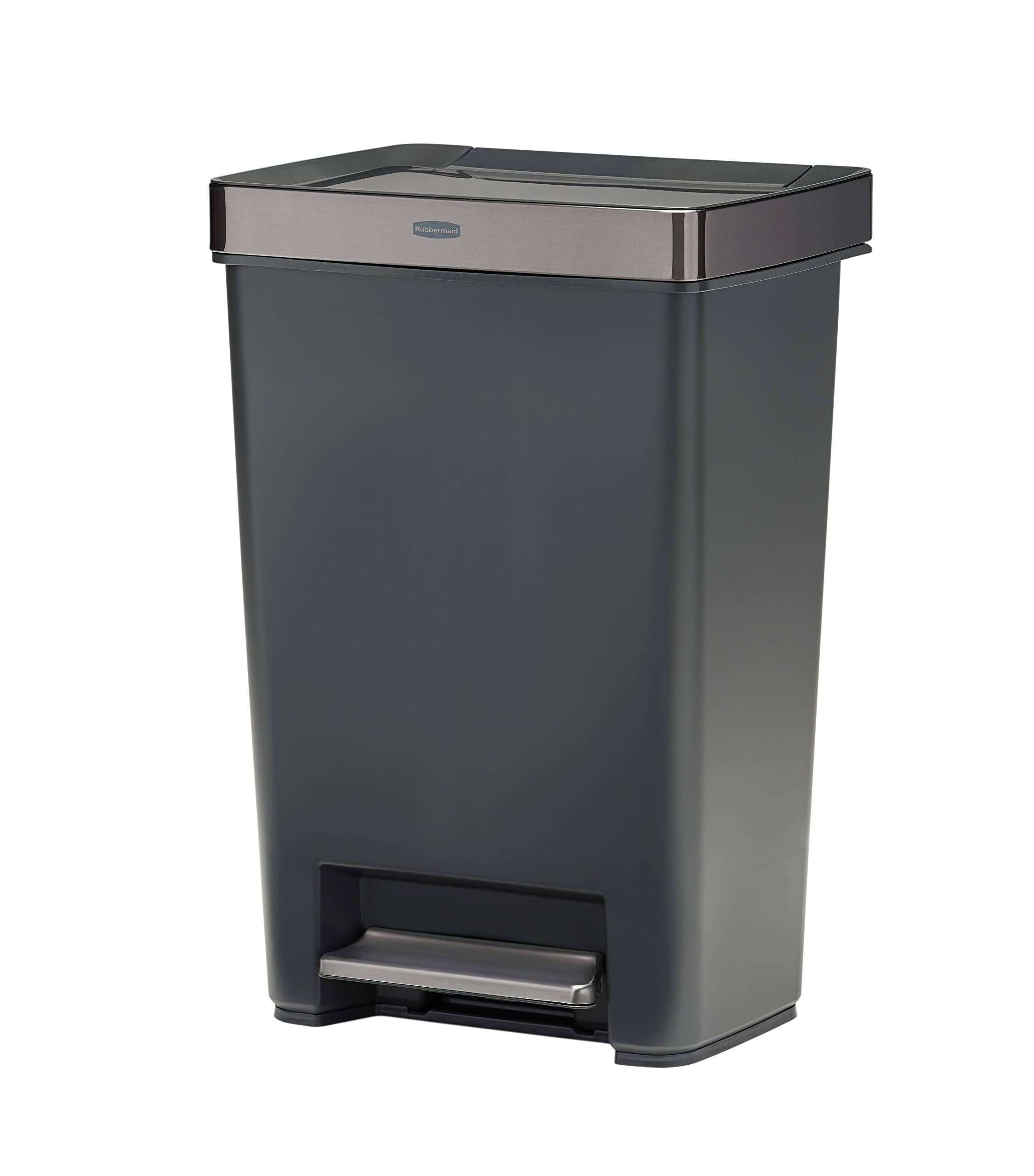 Rubbermaid Premier Series IV Step-On Trash Can for Home and Kitchen, 12.4 Gallon, Stainless Steel Lid Charcoal, for Home/Kitchen/Garage/Apartment/Office