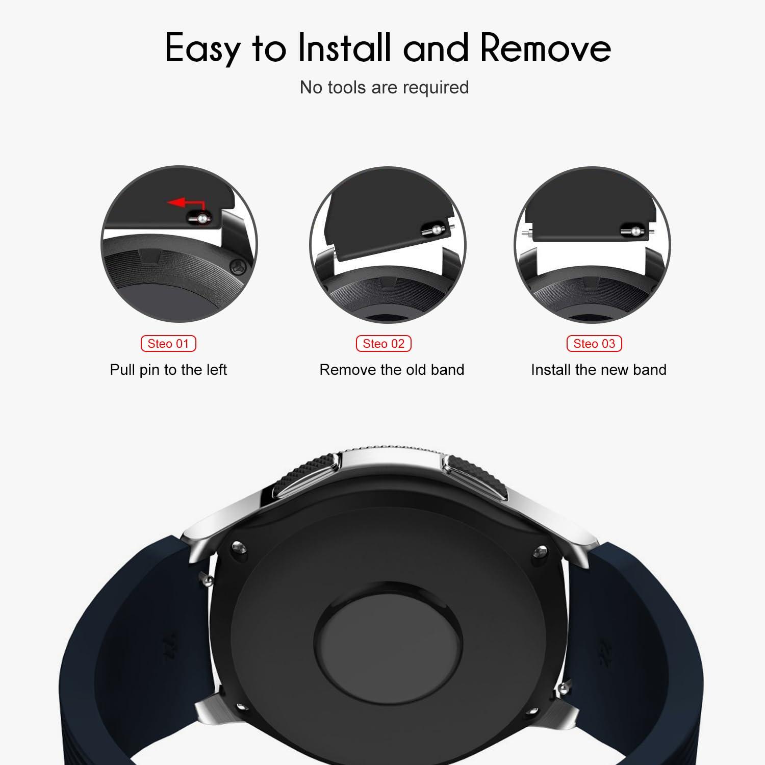 Nacorulu Band Compatible for Samsung Galaxy Watch 46mm/3 45mm/Gear S3 Classic/Frontier, 22mm Smart Watch Silicone Band for Women Men (2 Pack) - Image 5