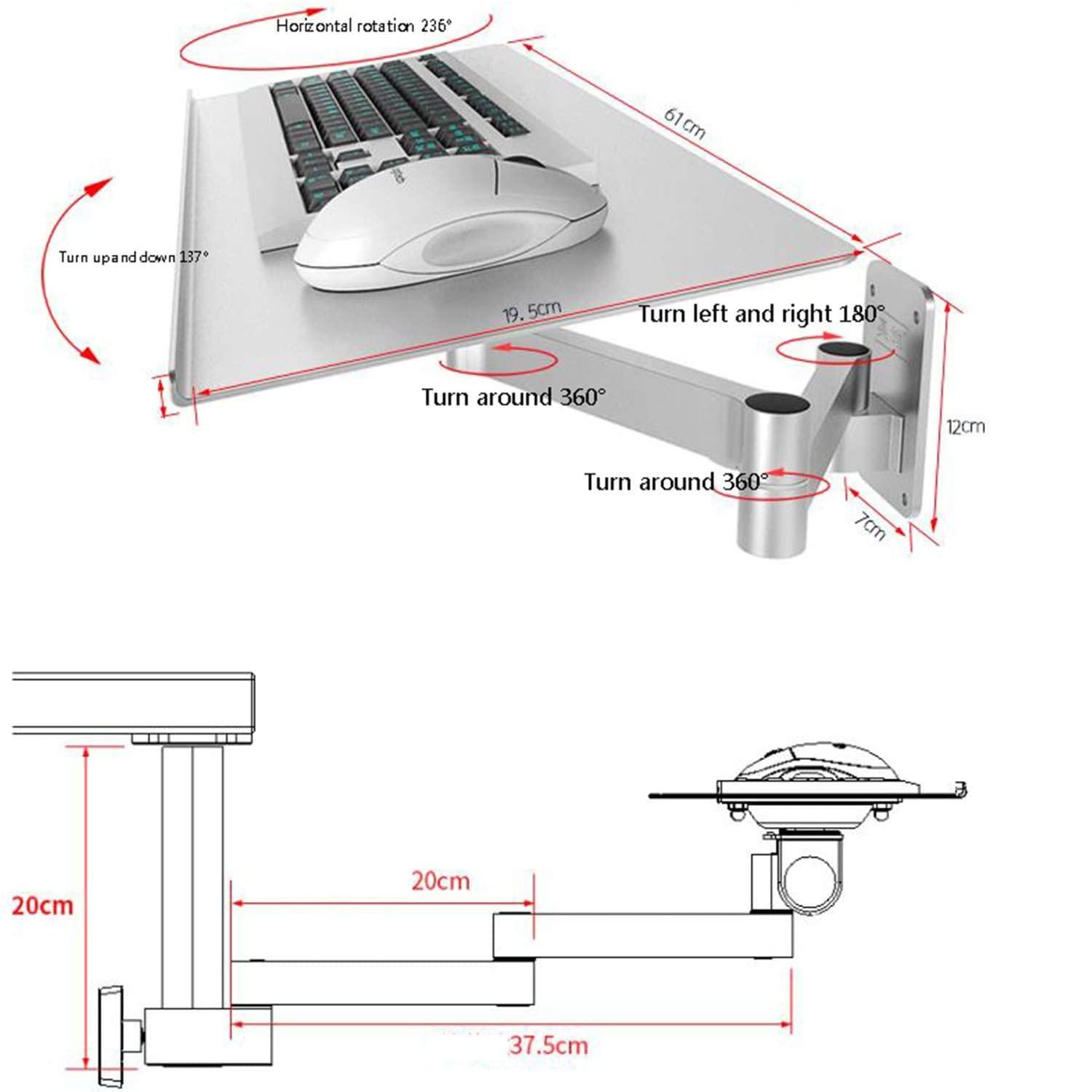 XINGAKA Keyboard Arm Tray, Wall-Mounted Adjustable Mouse and Keyboard Bracket, Silver Telescopic Industrial Shelf, Wall-Mounted Keyboard Bracket,arm40cm - Image 2
