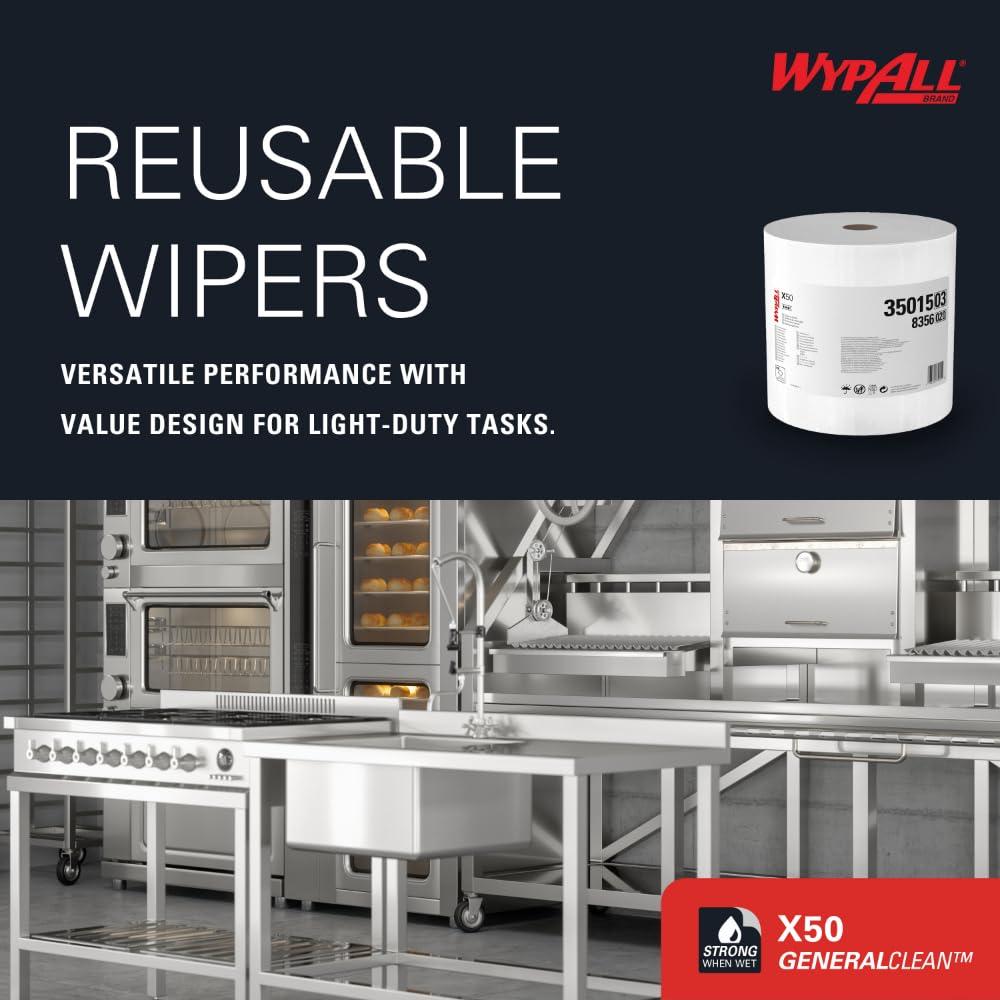 WypAll GeneralClean X50 Cloths Cleaning Wipes (35015), Jumbo, Strong Towels for Extended Use, White (1 Roll of 1,100 Sheets, 1,100 Sheet Total) - Image 7