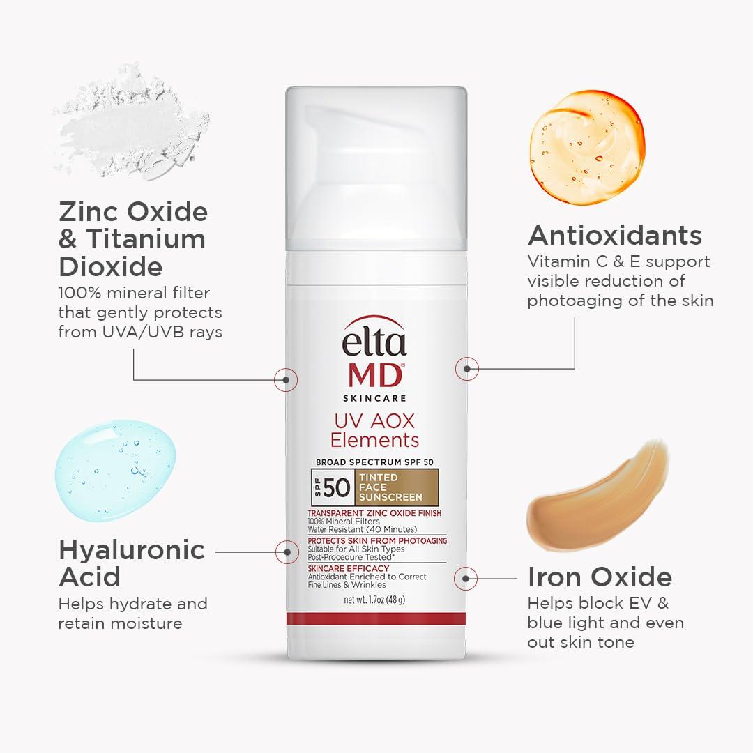 EltaMD UV AOX Elements Tinted Mineral Face Sunscreen Lotion, Tinted Moisturizer for Face SPF 50 with Antioxidants, For Dry Sensitive Skin 1.7 oz Pump - Image 5