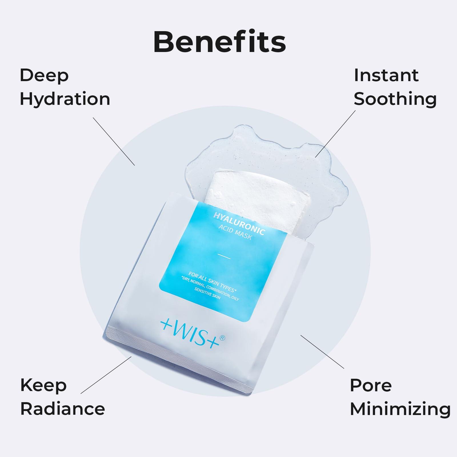 +WIS+ Hyaluronic Acid Face Mask 24 EA with Hyaluronic Acid Serum and Vitamin B5, Hydrating Facial Mask for Dry Skin, Anti-Aging Mask to Plump and Repair Dehydrated Skin, Safe on Sensitive Skin - Image 8