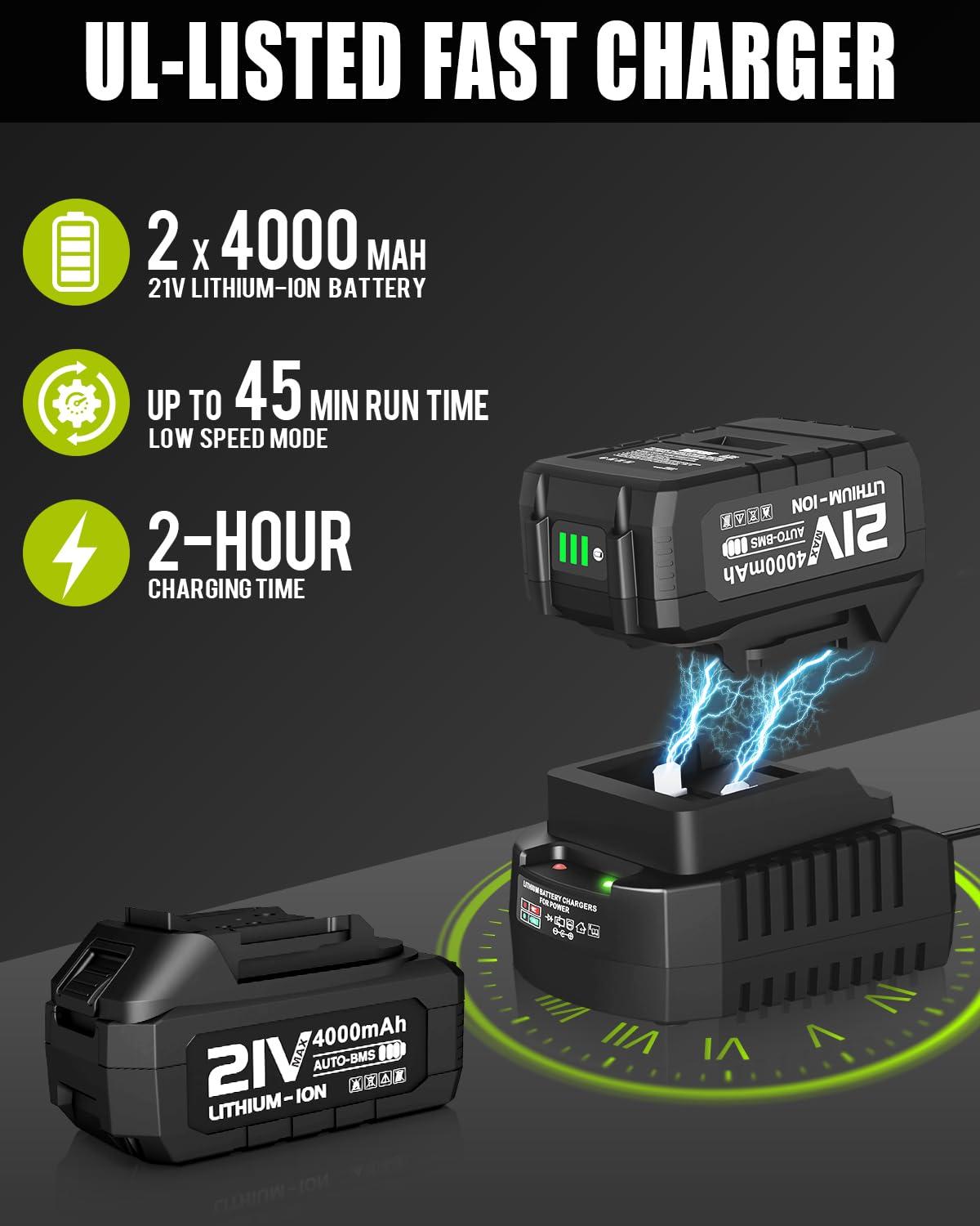 Cordless Leaf Blower 21V Electric Leaf Blower Cordless Powerful 500 CFM with 2 X 4.0Ah Batteries and Charger, 5 Speed Modes, Lightweight Battery Powered Leaf Blowers for Lawn Care and Yard Clearance - Image 2