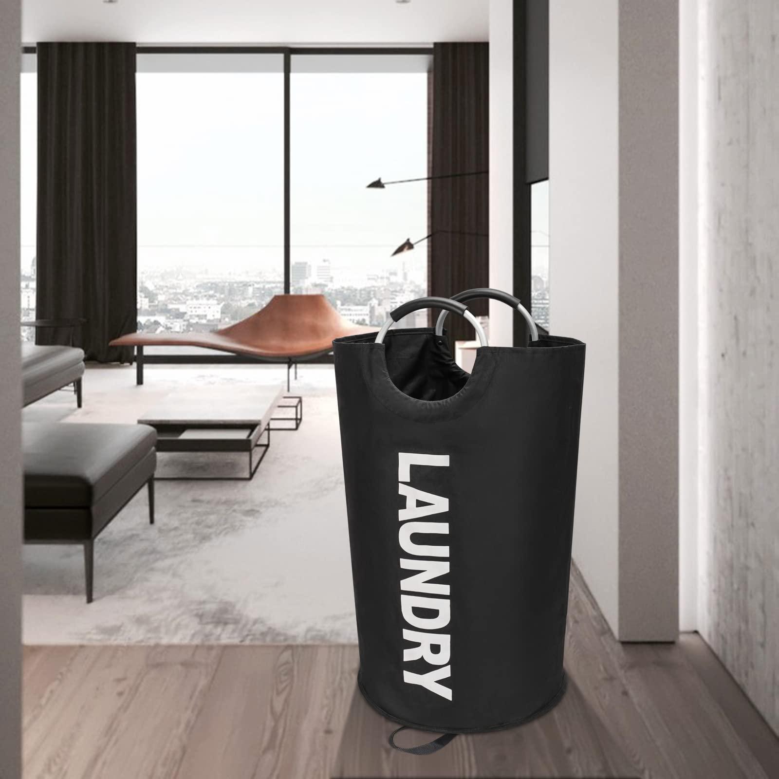 Maxsilan 90L Large Laundry Basket, Freestanding Tall Clothes Hamper, Collapsible Laundry Bag, Black - Image 2