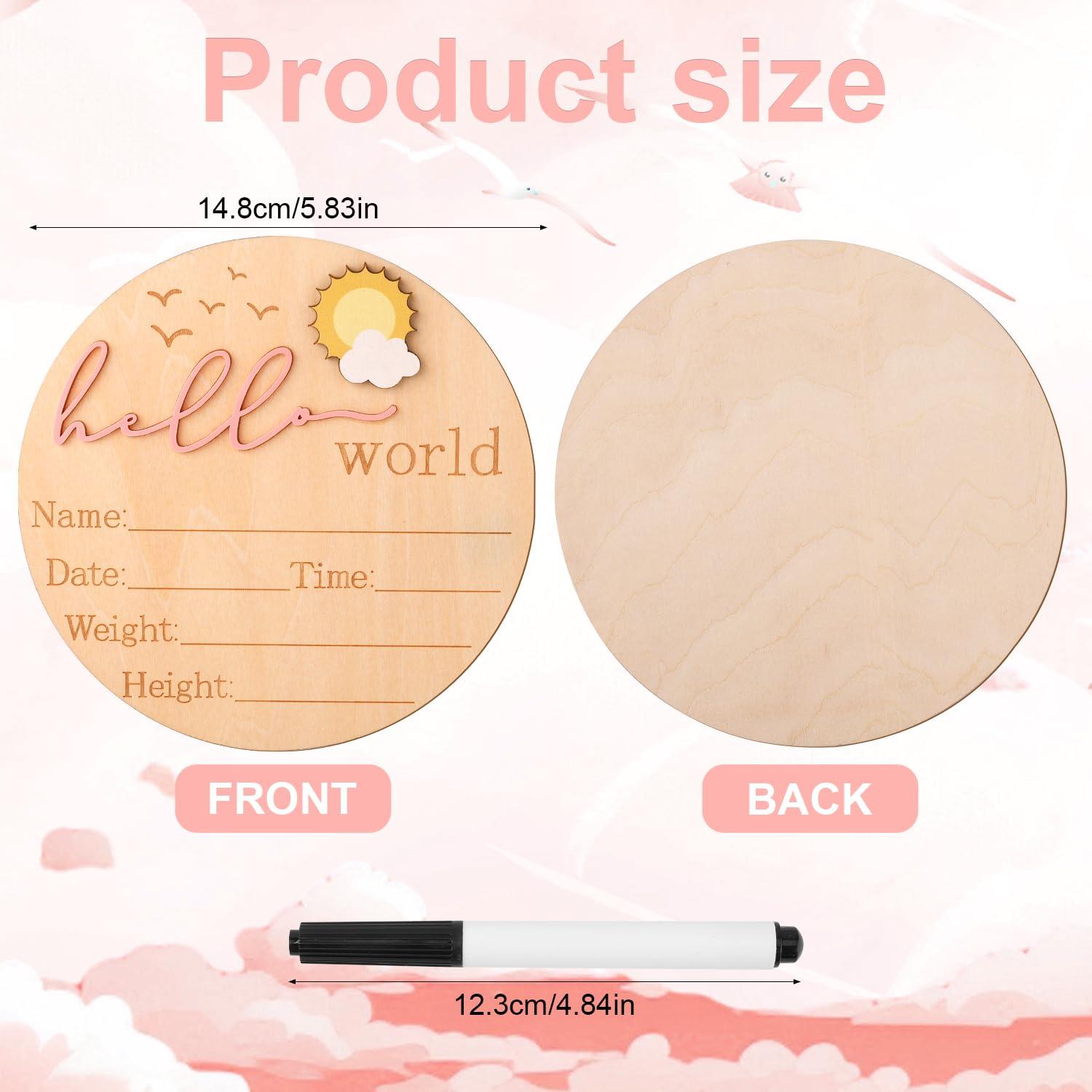 Baby Announcement Sign, 5.83 Inch Wooden Hello World Newborn Sign Cute Welcome Birth Name Plaques Board for Girl Boy Baby Shower Hospital Nursery Photo Prop (Pink) - Image 3