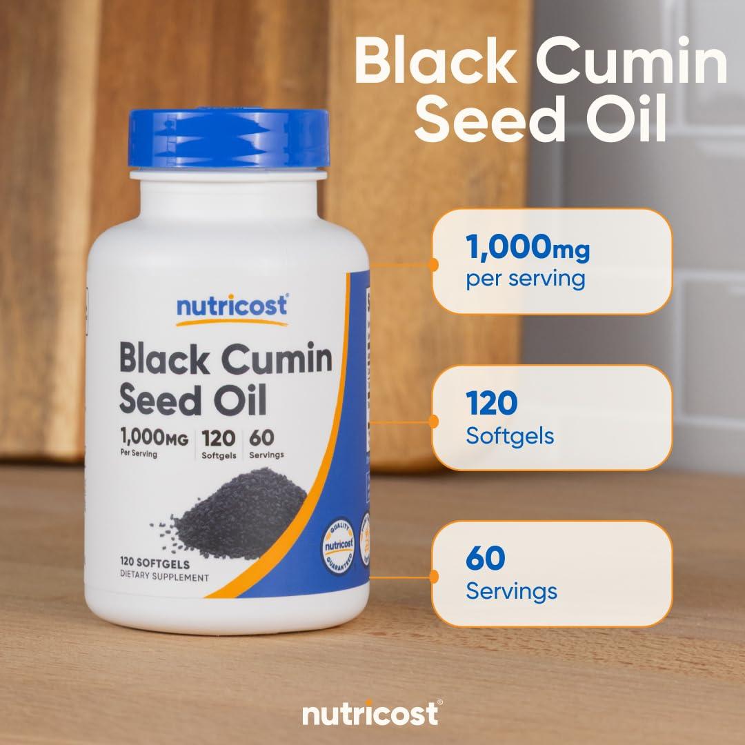 Nutricost Black Seed Oil (Cumin) - Cold Pressed, Source of Omega 3 6 9-120 Softgels, 1000mg Per Serving, 60 Servings - Non-GMO and Gluten Free - Image 6