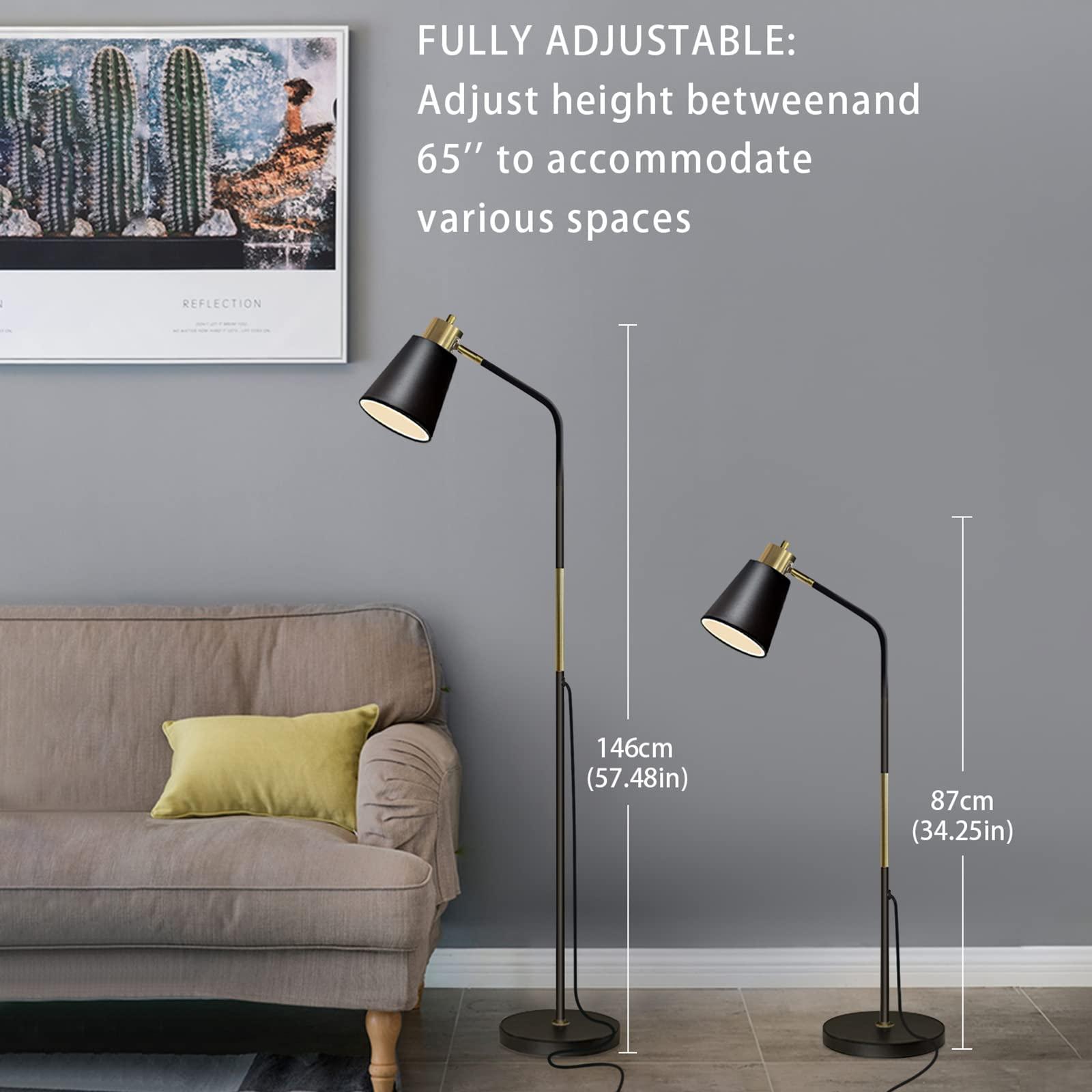Floor Lamp, Industrial Floor Lamps for Living Rooms Rustic Farmhouse Reading Standing Floor Lamp Adjustable Metal Heads Indoor Task Lighting for Living Room Bedroom Office Home Décor (Black) - Image 3