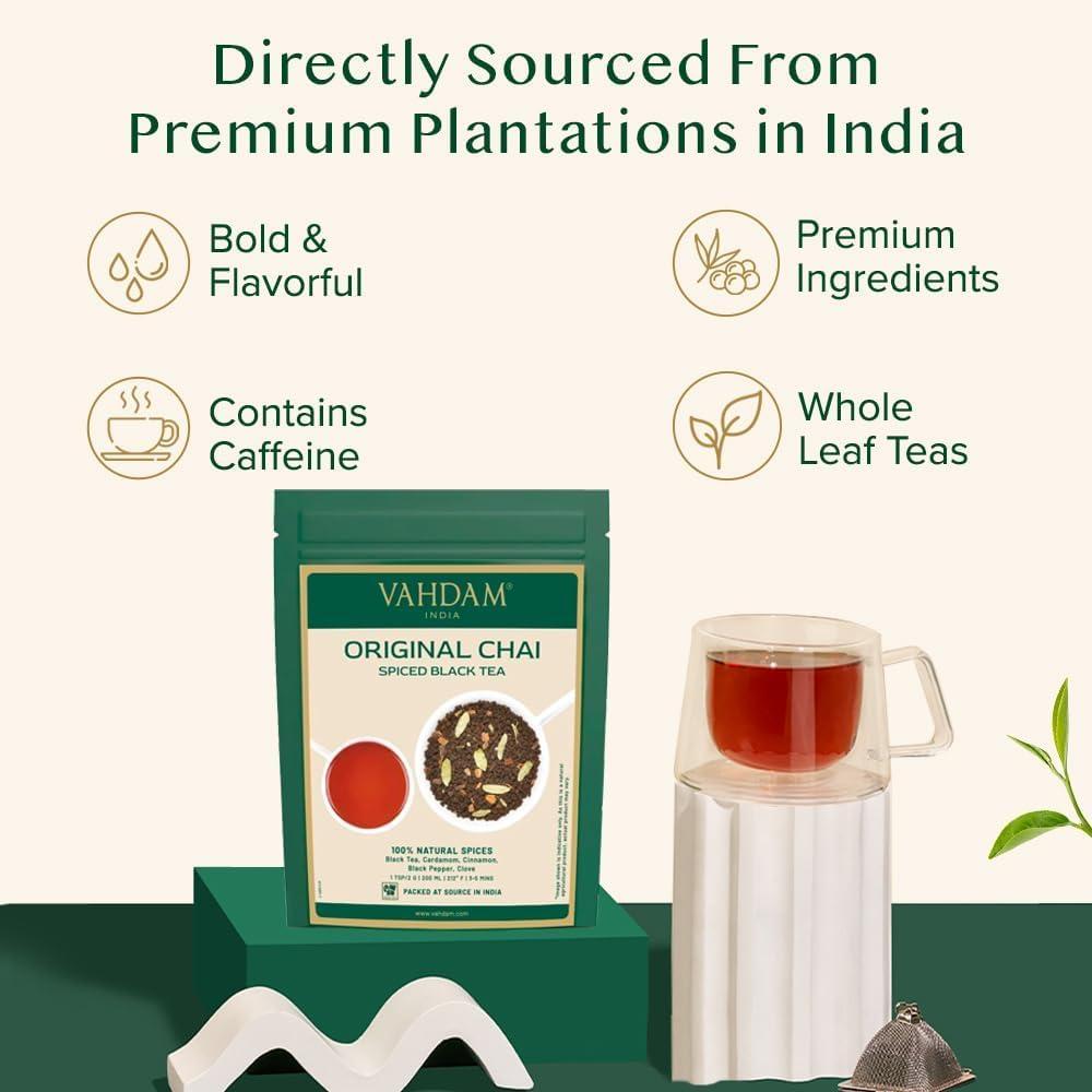 VAHDAM, India's Original Masala Chai Tea Loose Leaf (50 Cups/3.53oz) Blend Of Black Tea, Cinnamon, Cardamom, Cloves & Black Pepper | Ancient Indian House Recipe Of Spiced Masala Tea - Image 4